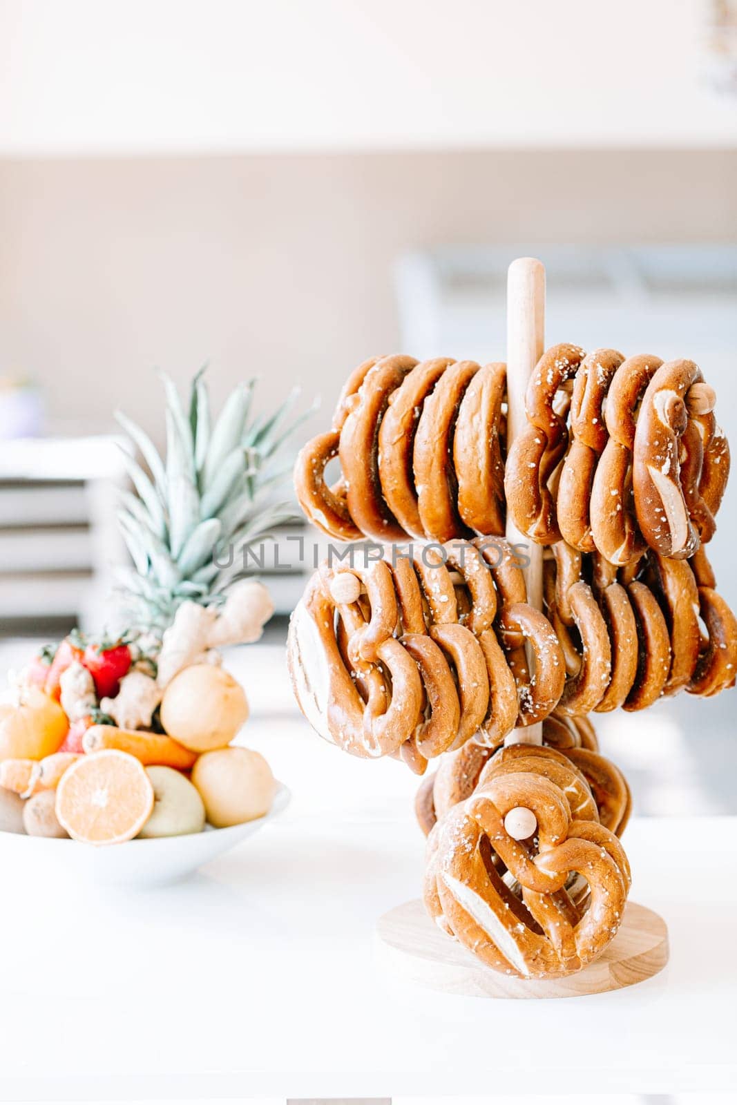 Bretzel or Pretzel, original German recipe. Poster banner for bakery coffee shop menu. Oktoberfest card. Copy space
