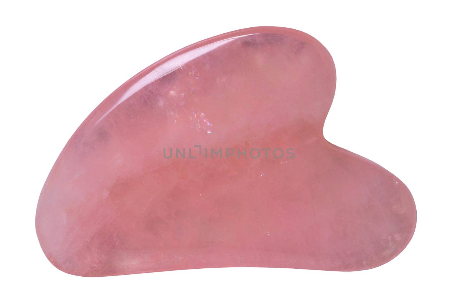 Natural Gua Sha Rose quartz Stone isolated. Guasha Massage Tool alternative therapy to improve circulation. Face stone massage.  Clipping path. Chinese healing method to better health.