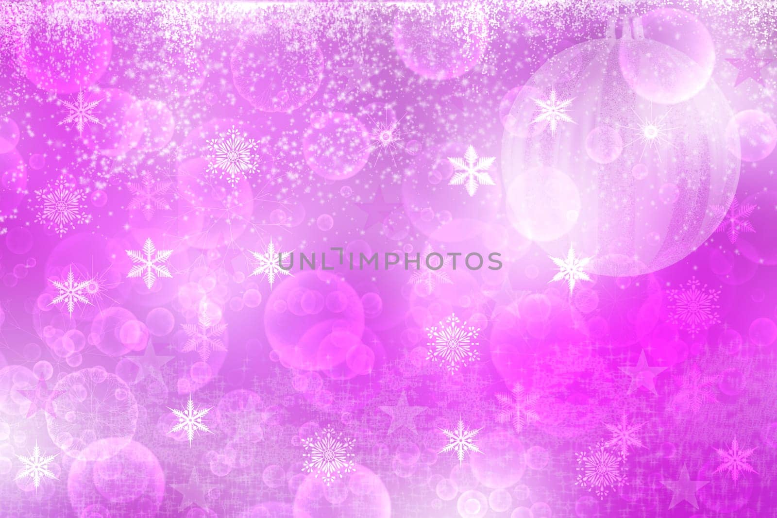 Abstract blurred festive delicate winter christmas or Happy New Year background with shiny pink and white bokeh lighted stars. Space for your design. Card concept.