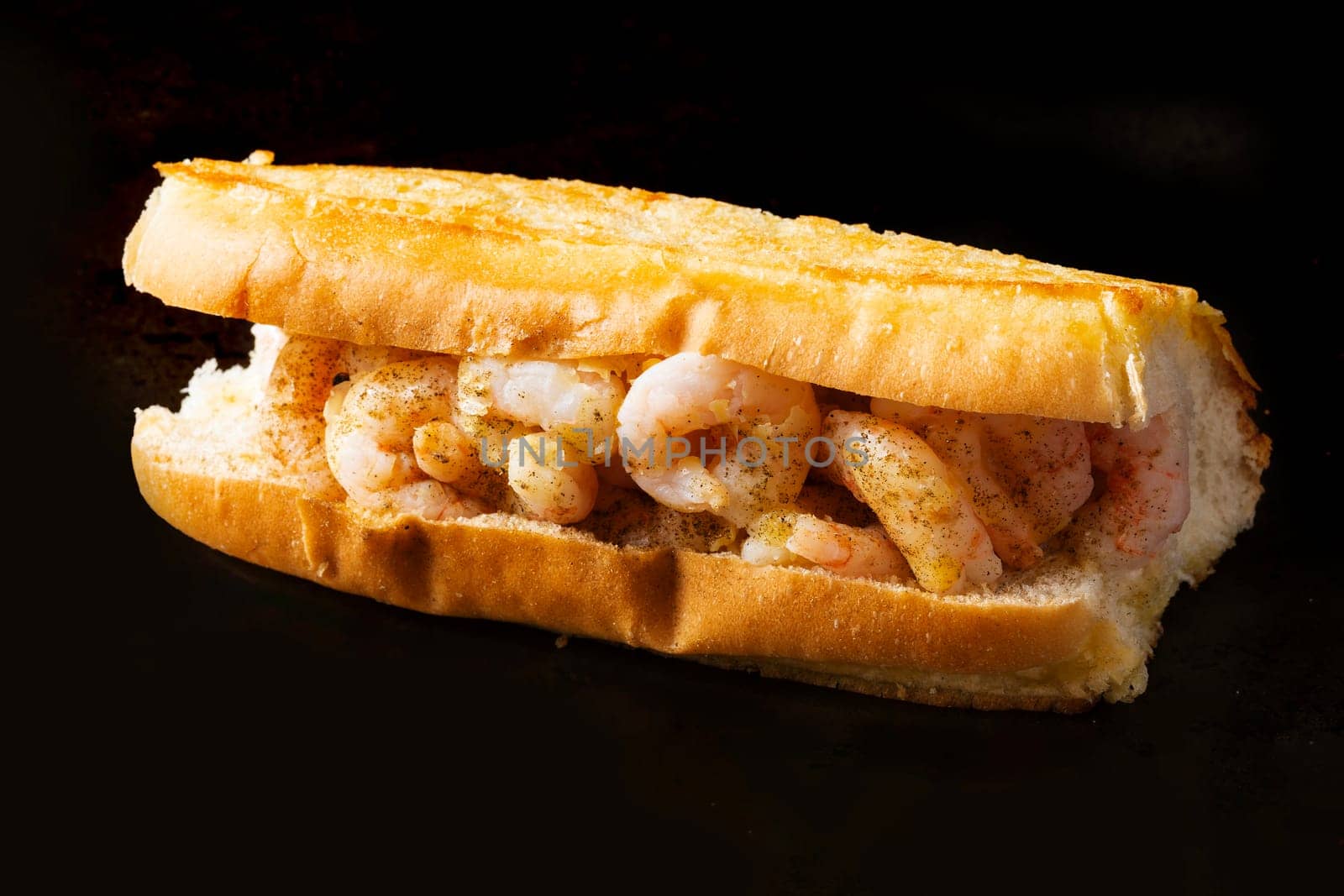 close up of rustic american shrimp seafood roll