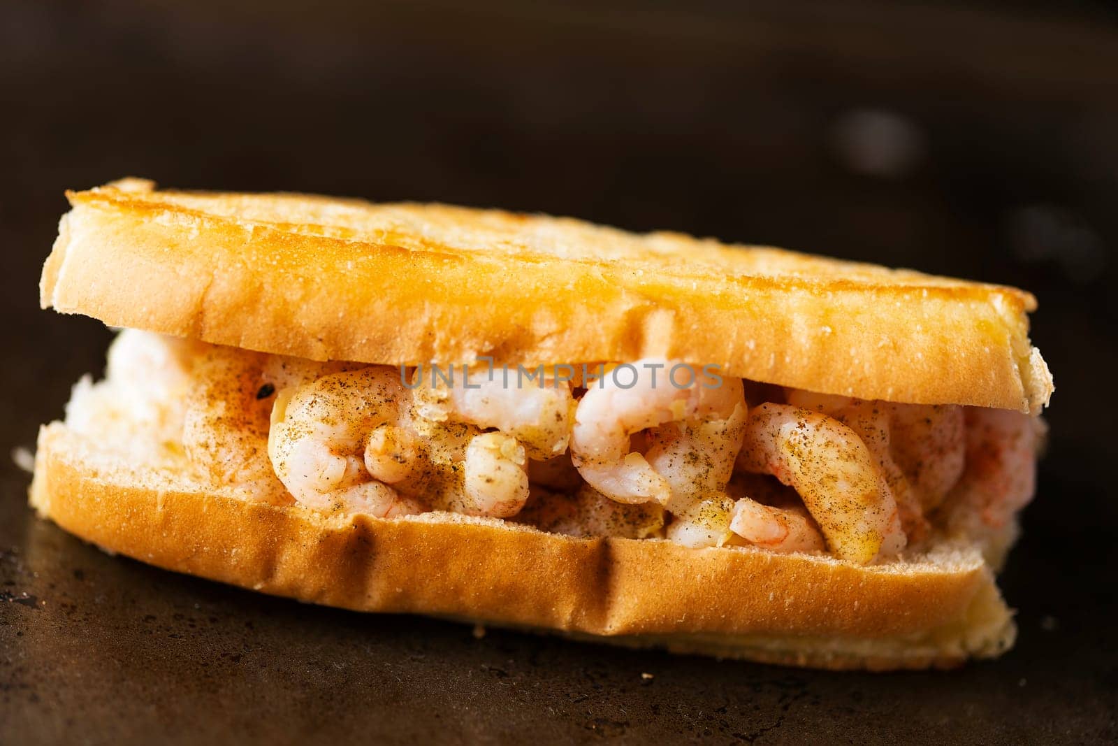 close up of rustic american shrimp seafood roll