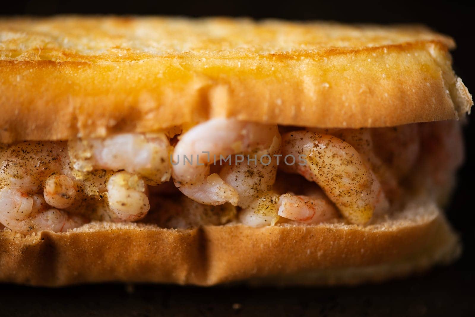 close up of rustic american shrimp seafood roll