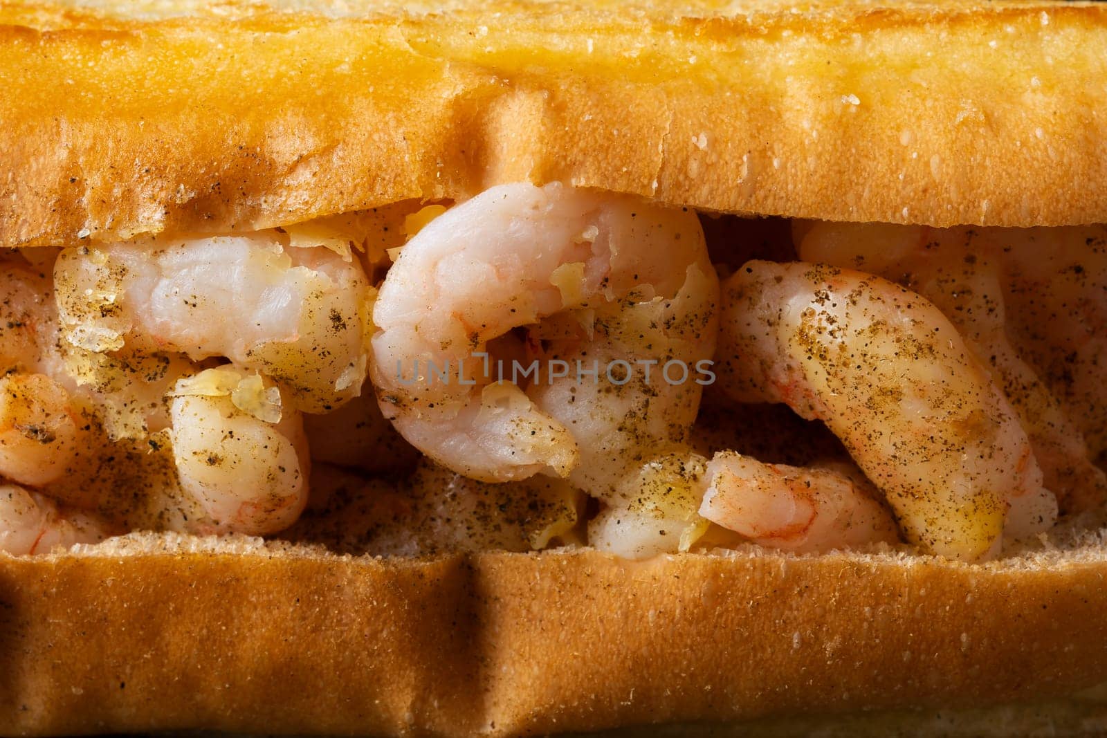 close up of rustic american shrimp seafood roll