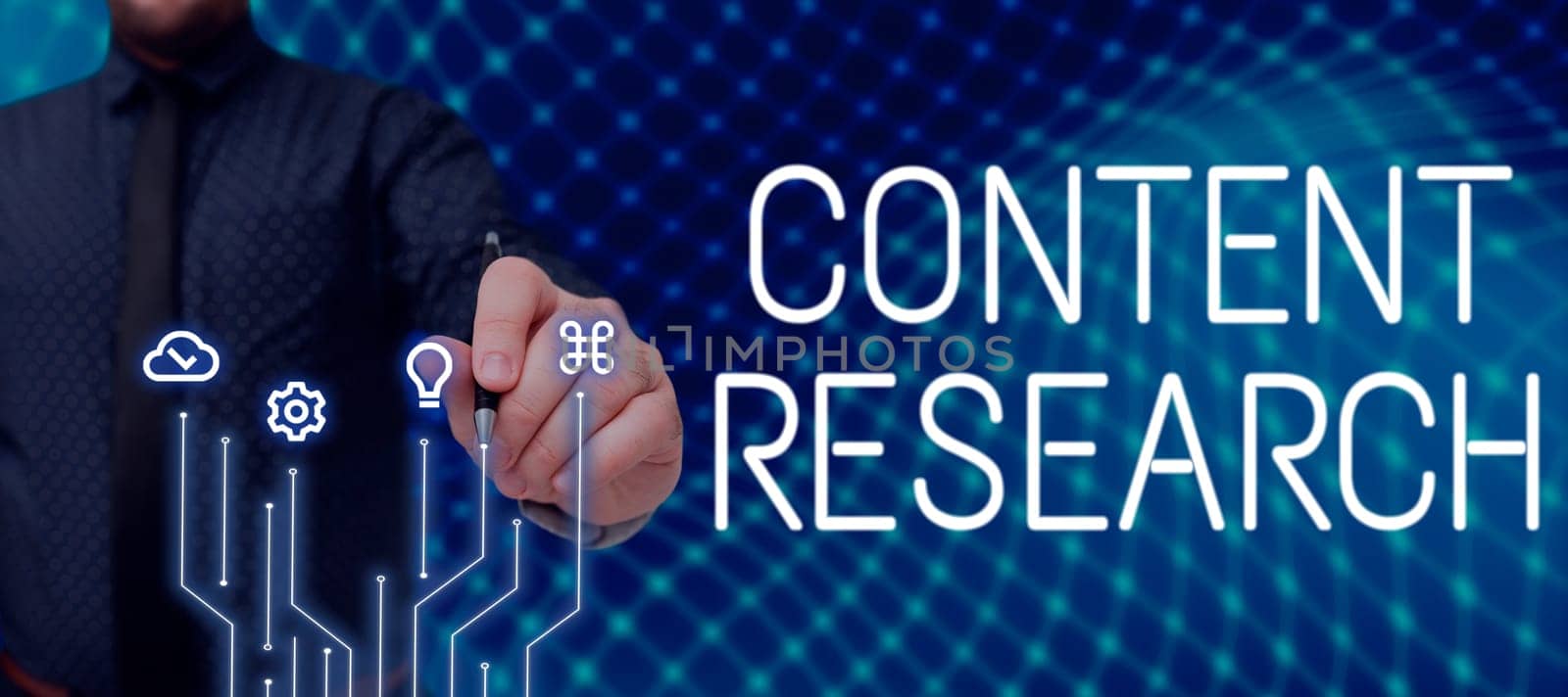Conceptual caption Content Research, Word Written on method for studying documents and communication artifacts