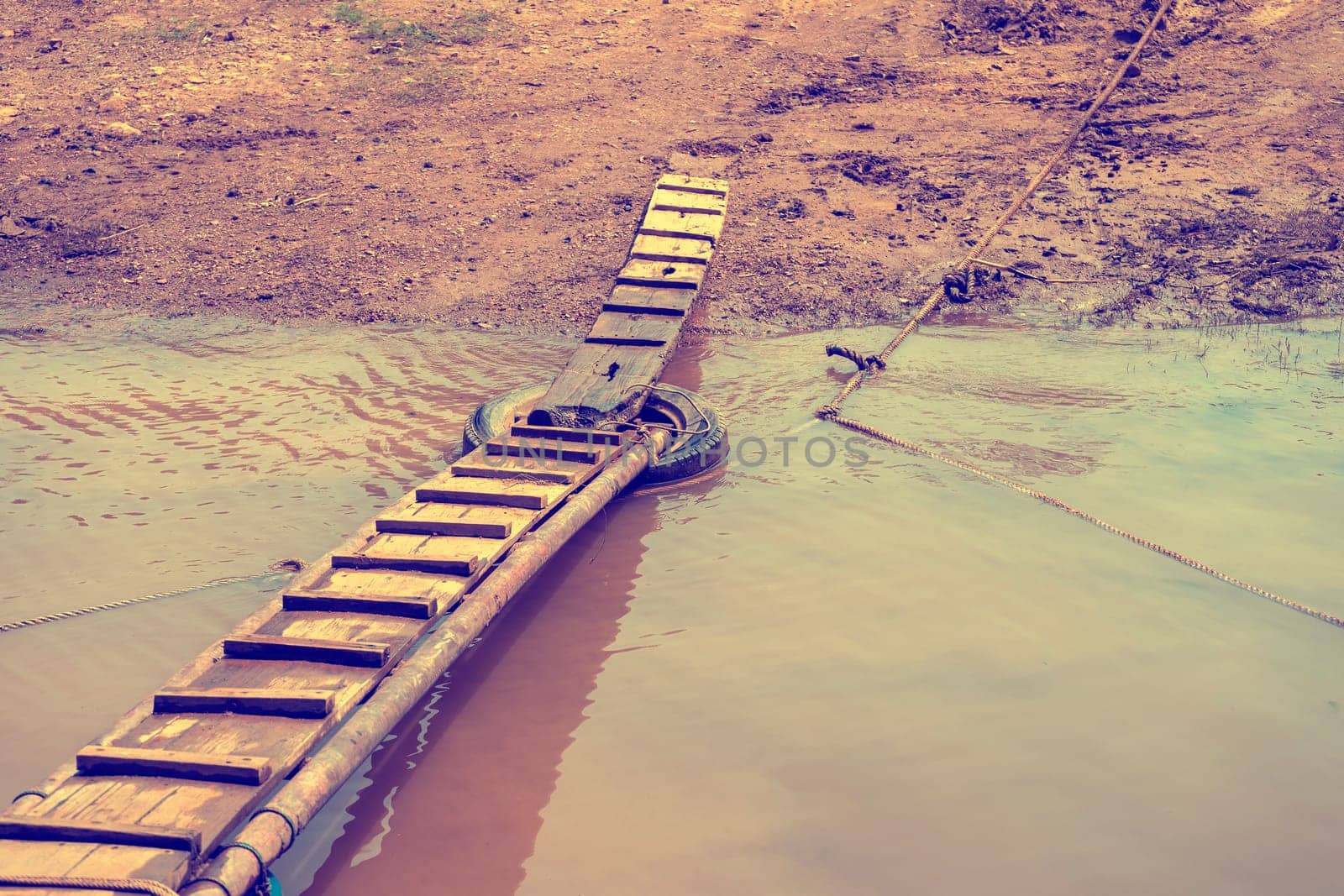 Small bridge and old wood trail way unstable