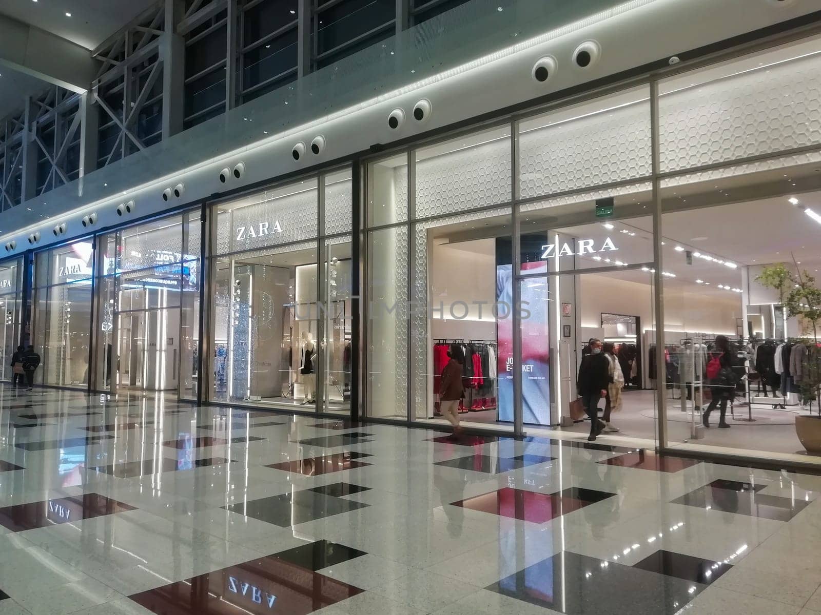 sierra nevada shopping centre, granada spain-december 22 2021: Zara chain shop of the inditex group of the Ortega family in the Sierra nevada shopping centre during the winter sales