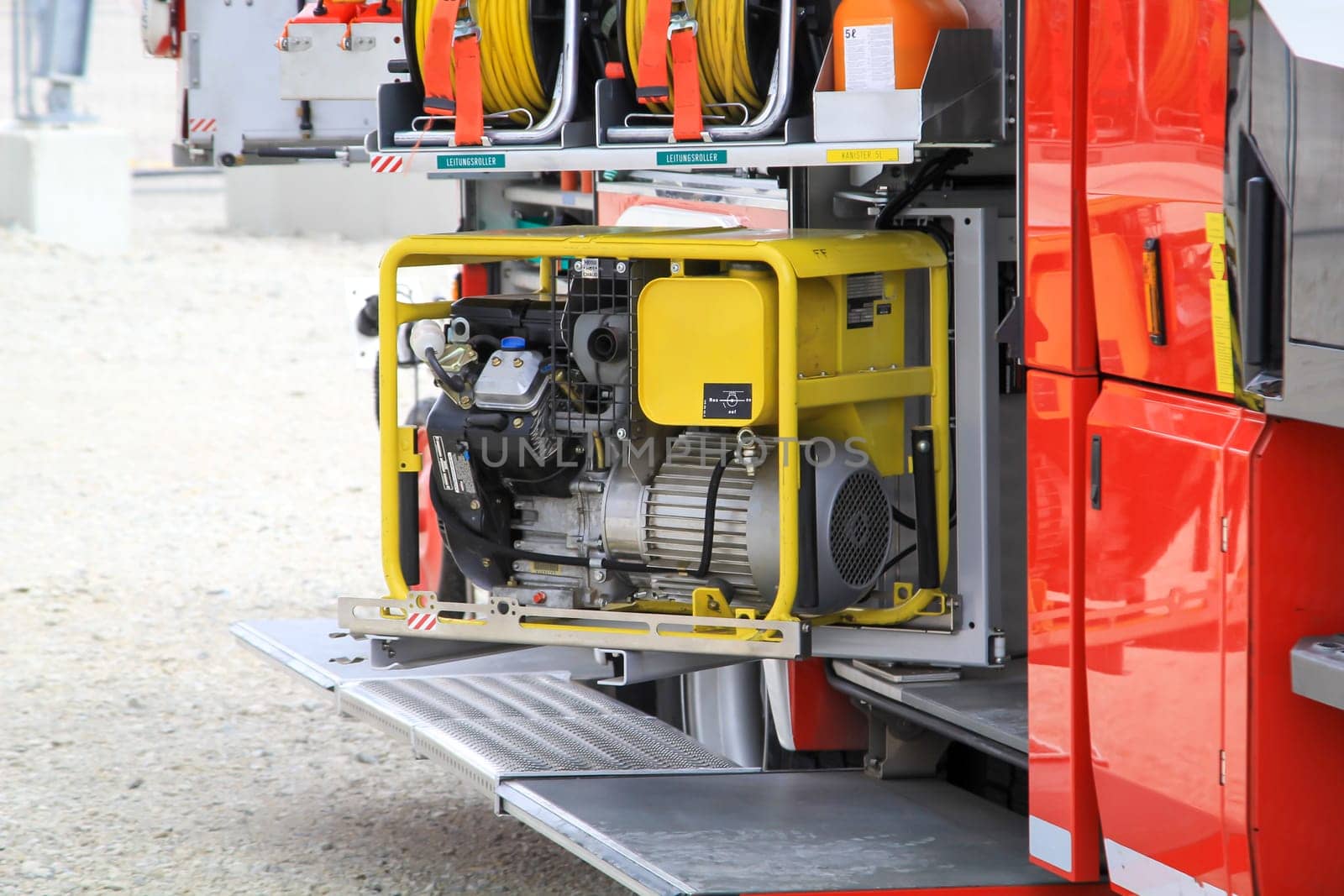 Details of a fire truck. View of a modern fire truck.