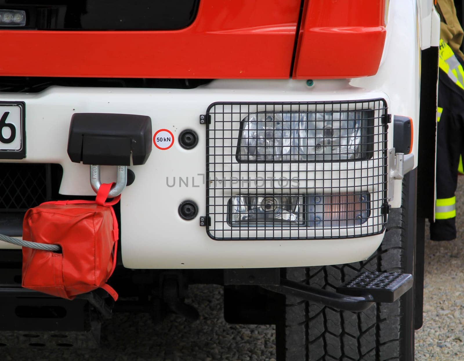 Details of a fire truck. View of a modern fire truck.