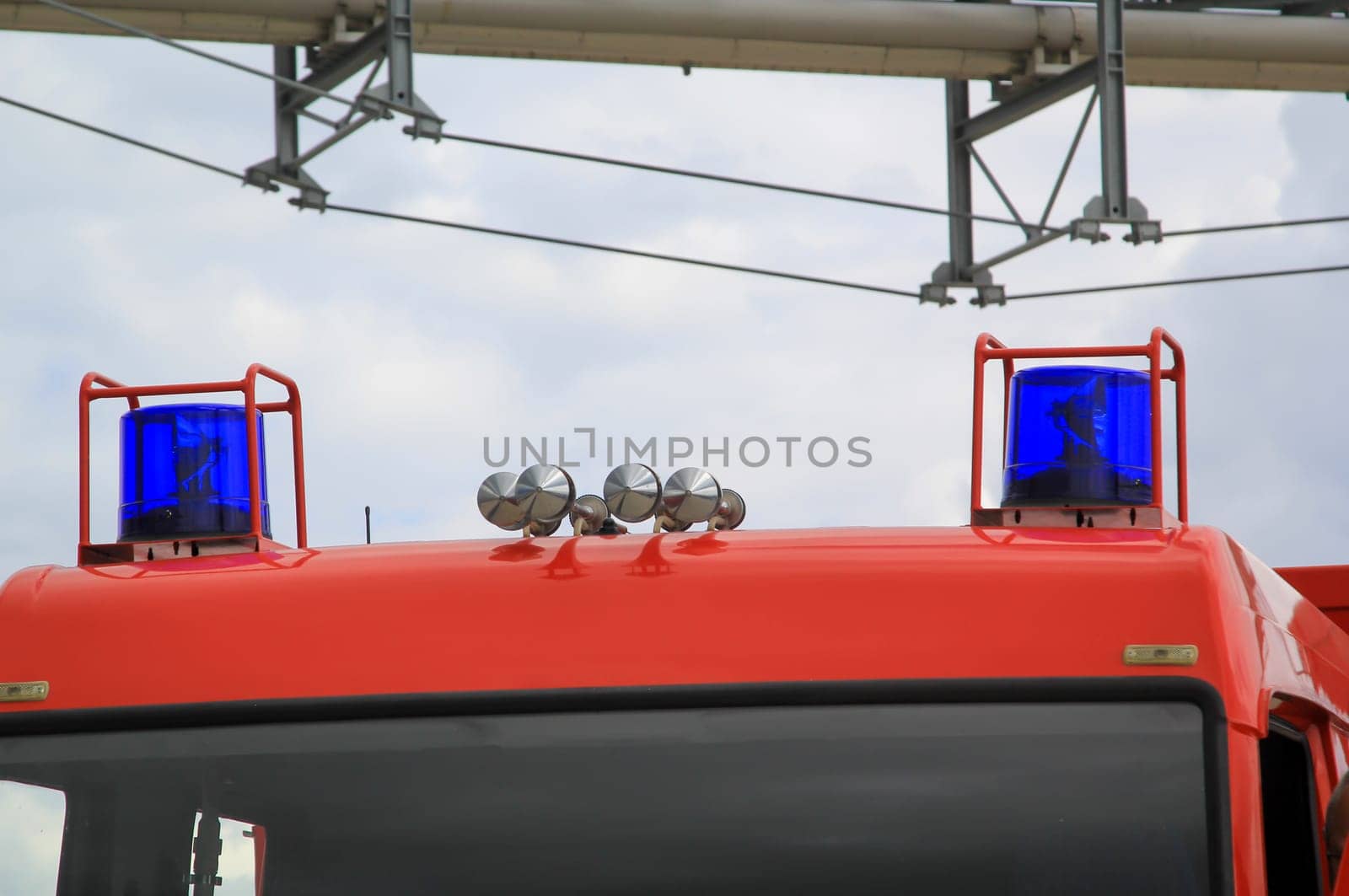 Details of a fire truck. View of a modern fire truck.