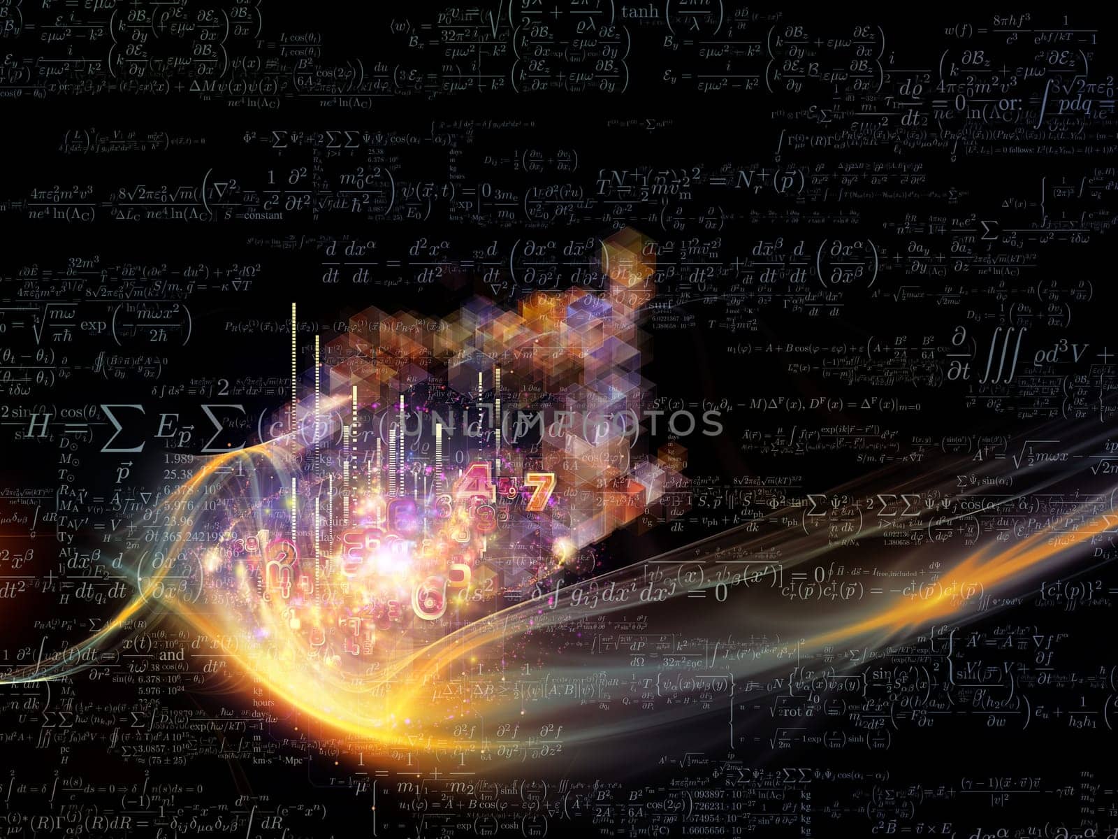 Waves of Technology series. Artistic abstraction composed of lights, fractal and technological elements on the subject of science, philosophy, metaphysics and modern technology