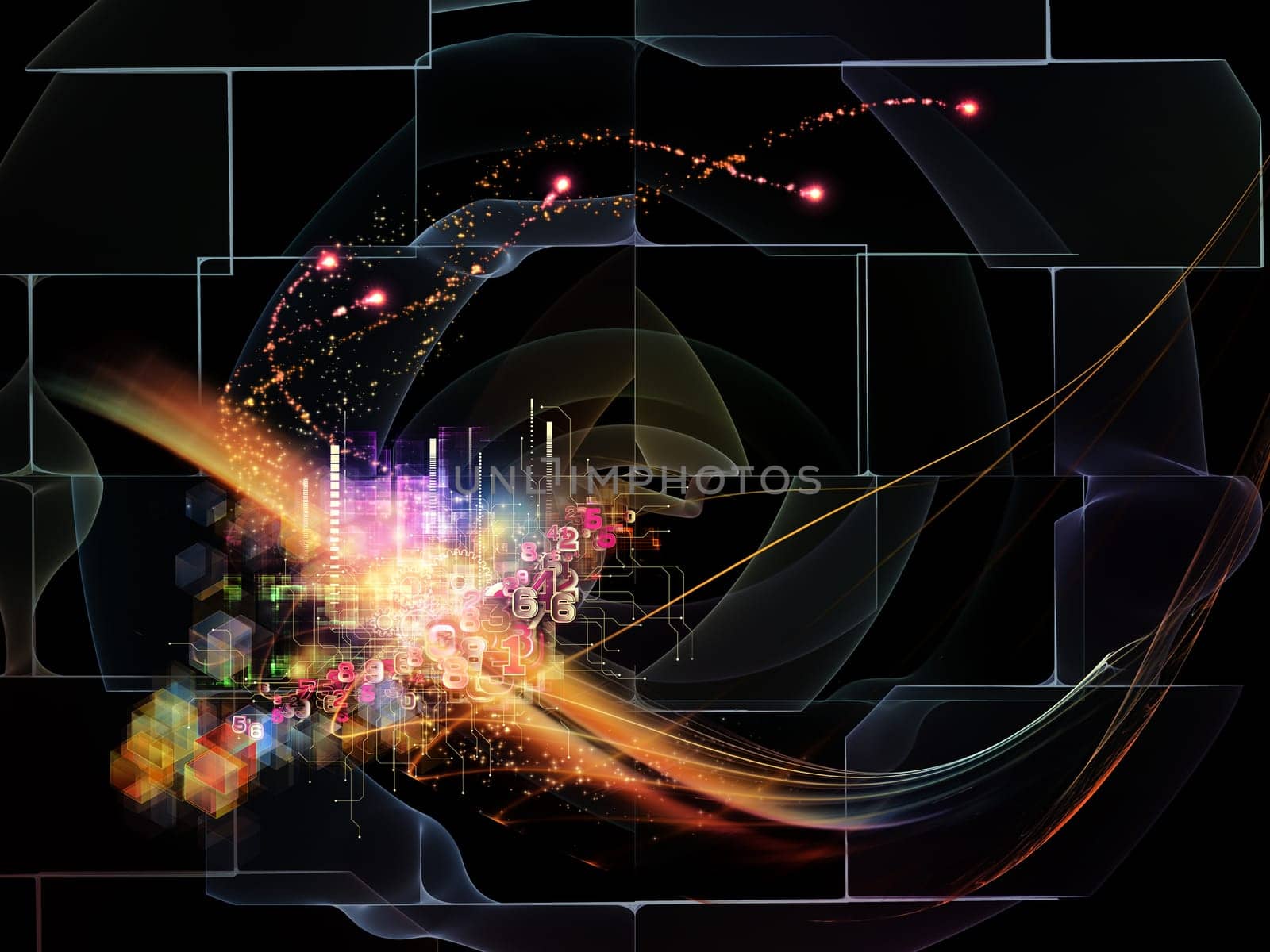 Waves of Technology series. Background design of lights, fractal and technological elements on the subject of science, philosophy, metaphysics and modern technology