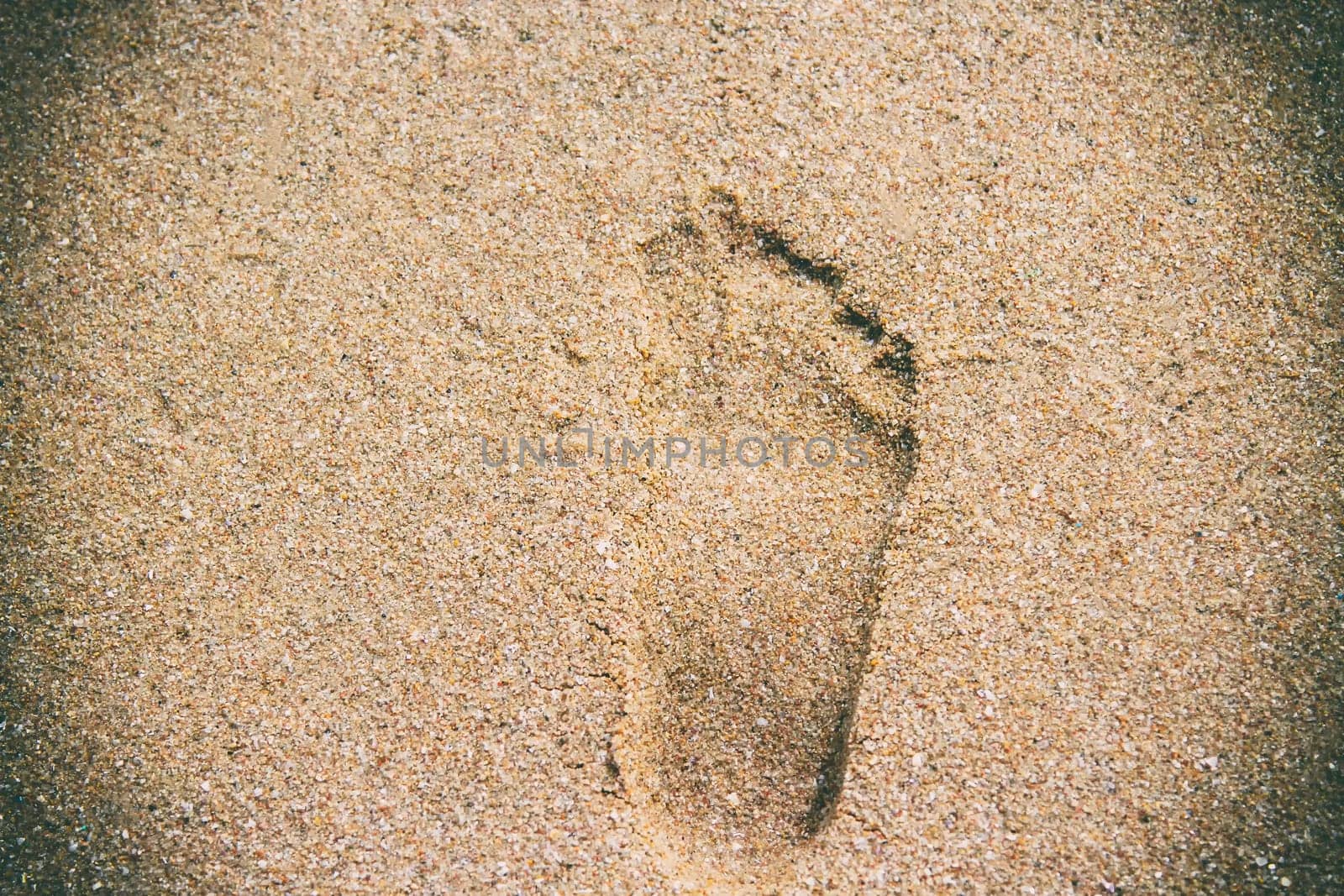 Footprints on the beach seashore for copy space
