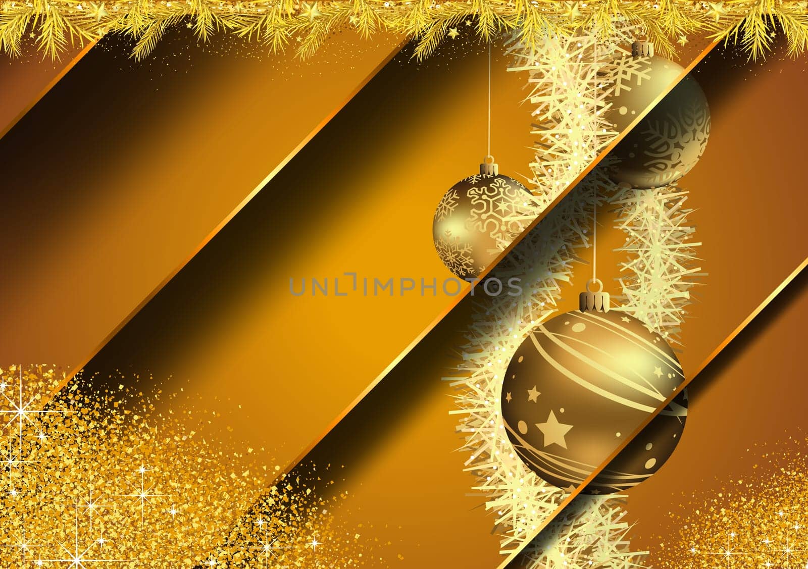 Gold Modern Christmas Background with Layered Effect with Christmas Balls Motif - Festive Colored Illustration