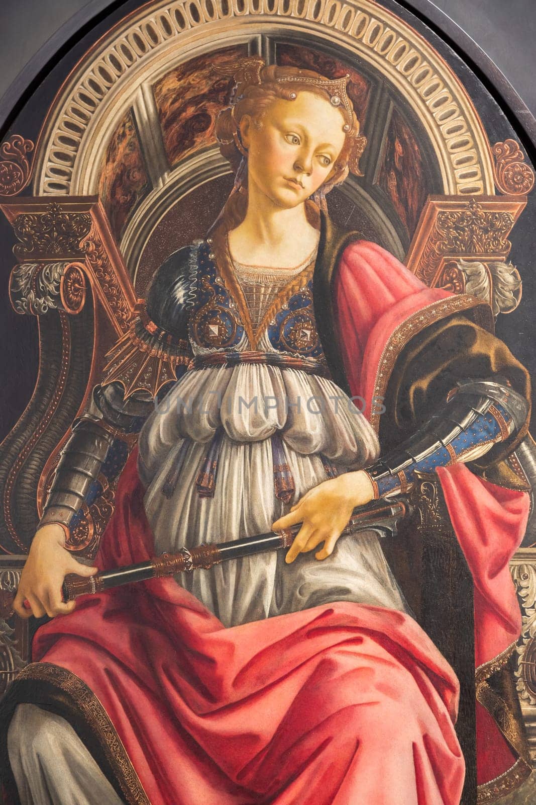Florence, Italy - circa July 2021. Alessandro Botticelli - Fortitude, 1470. Renaissance Art in Uffizi Museum.