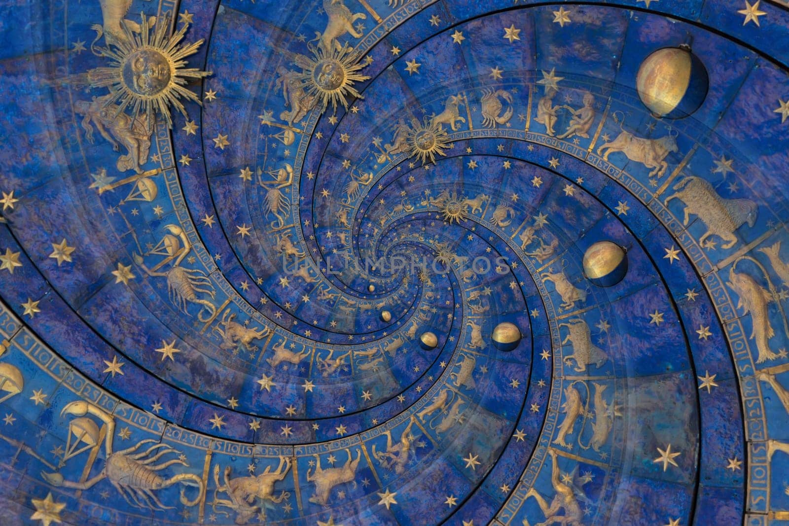Astrological background with zodiac signs and symbol - blue