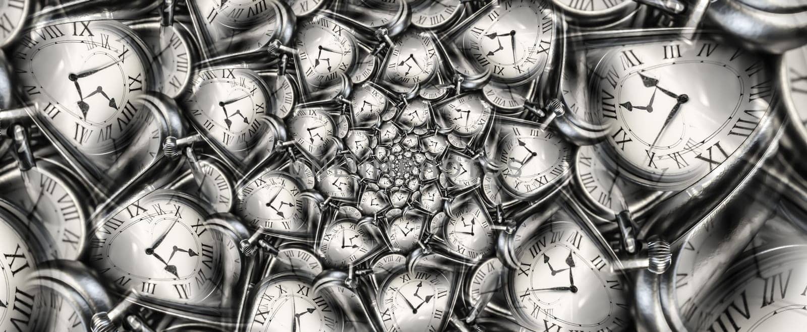 Droste effect background with infinite clock spiral. Abstract design for concepts related to time and deadline.