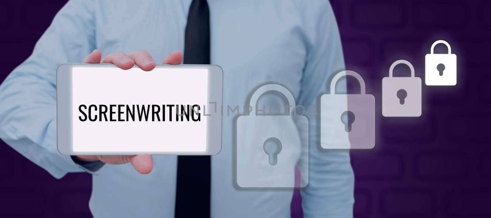 Hand writing sign Screenwriting, Business overview the art and craft of writing scripts for media communication
