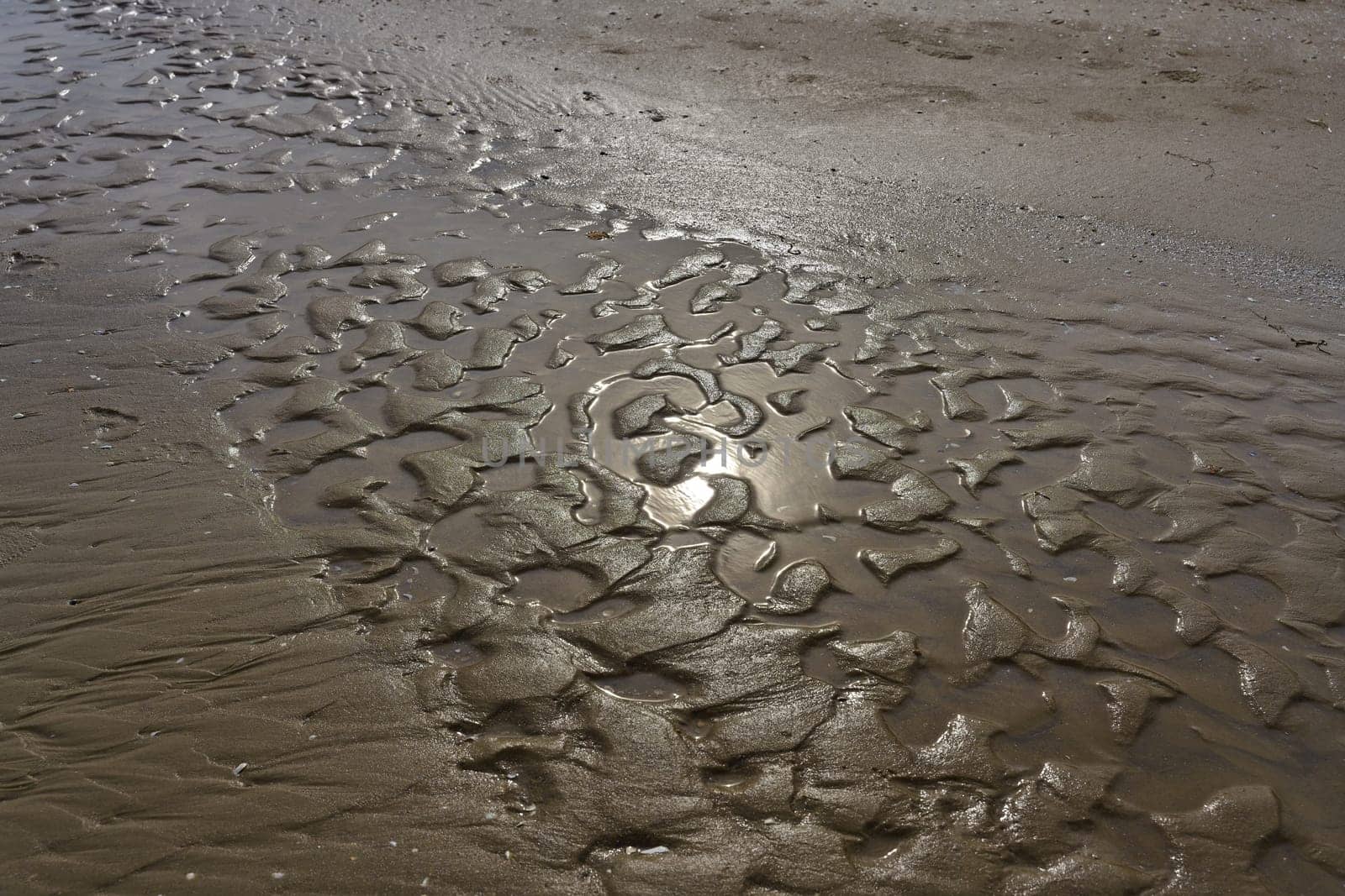 Reflection of the sun in the wet sand on the Polish Baltic coast