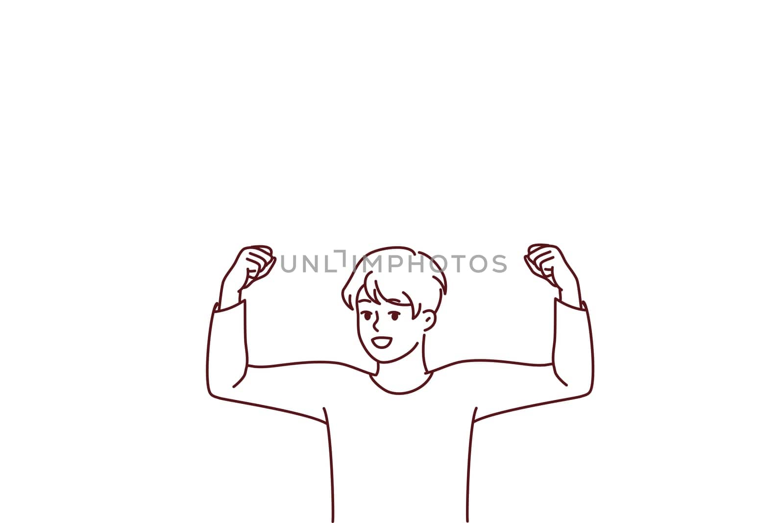 Smiling boy dream on having muscles
