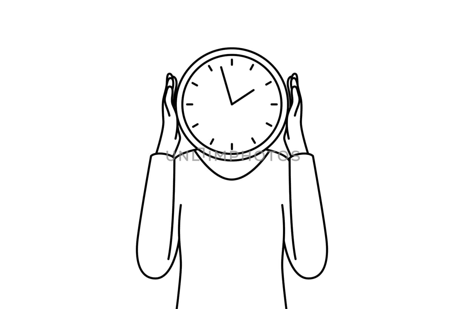 Person with clock instead of head. Man or woman with watch worried about missed deadline. Time management. Vector illustration.