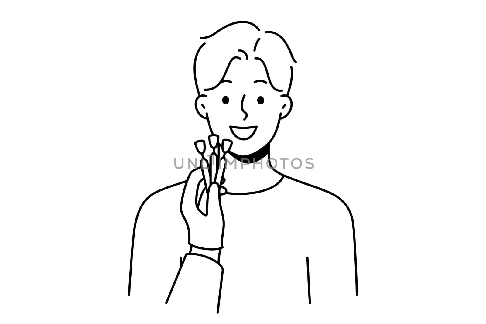 Dentists hand with veneers comparing with client teeth in clinic. Concept of tooth prosthesis and dental care. Vector illustration.