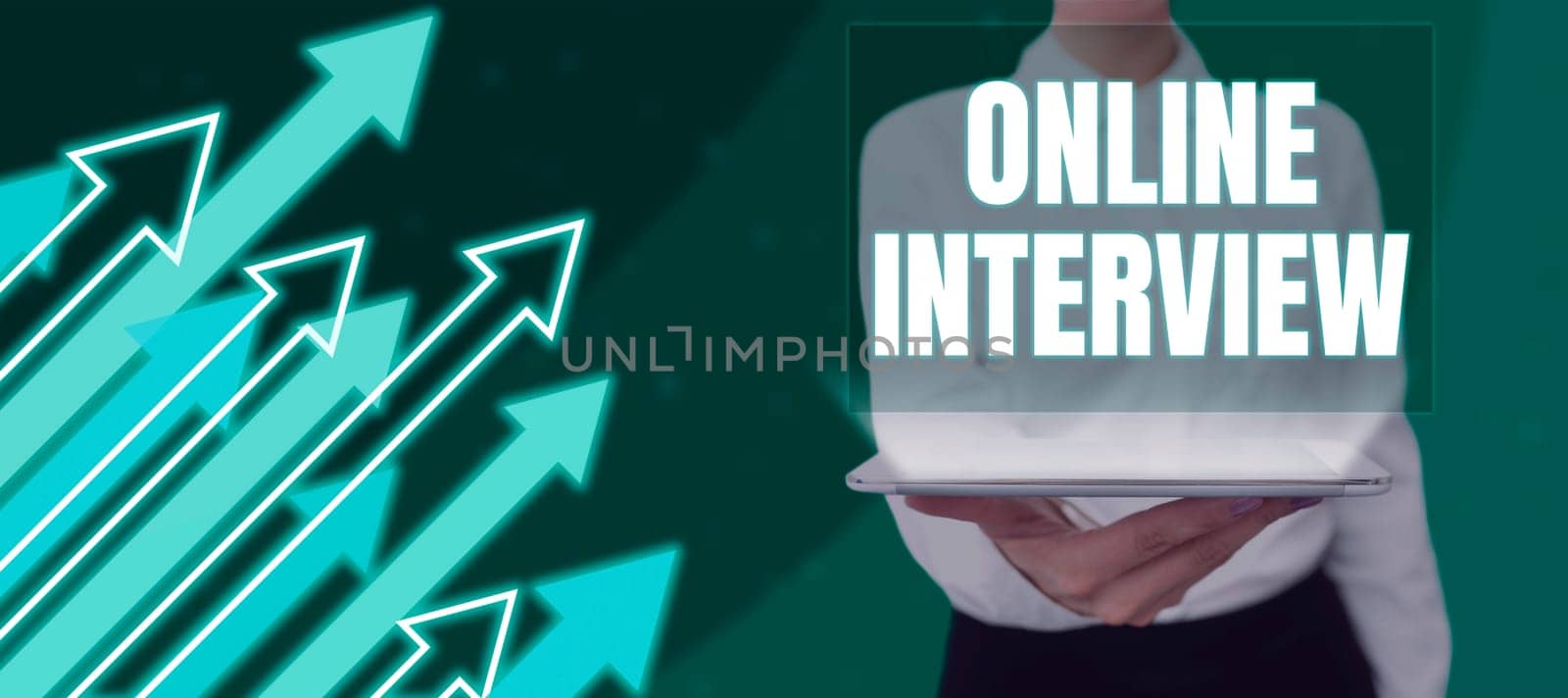 Conceptual caption Online Interview, Business showcase method conducted using computermediated communication