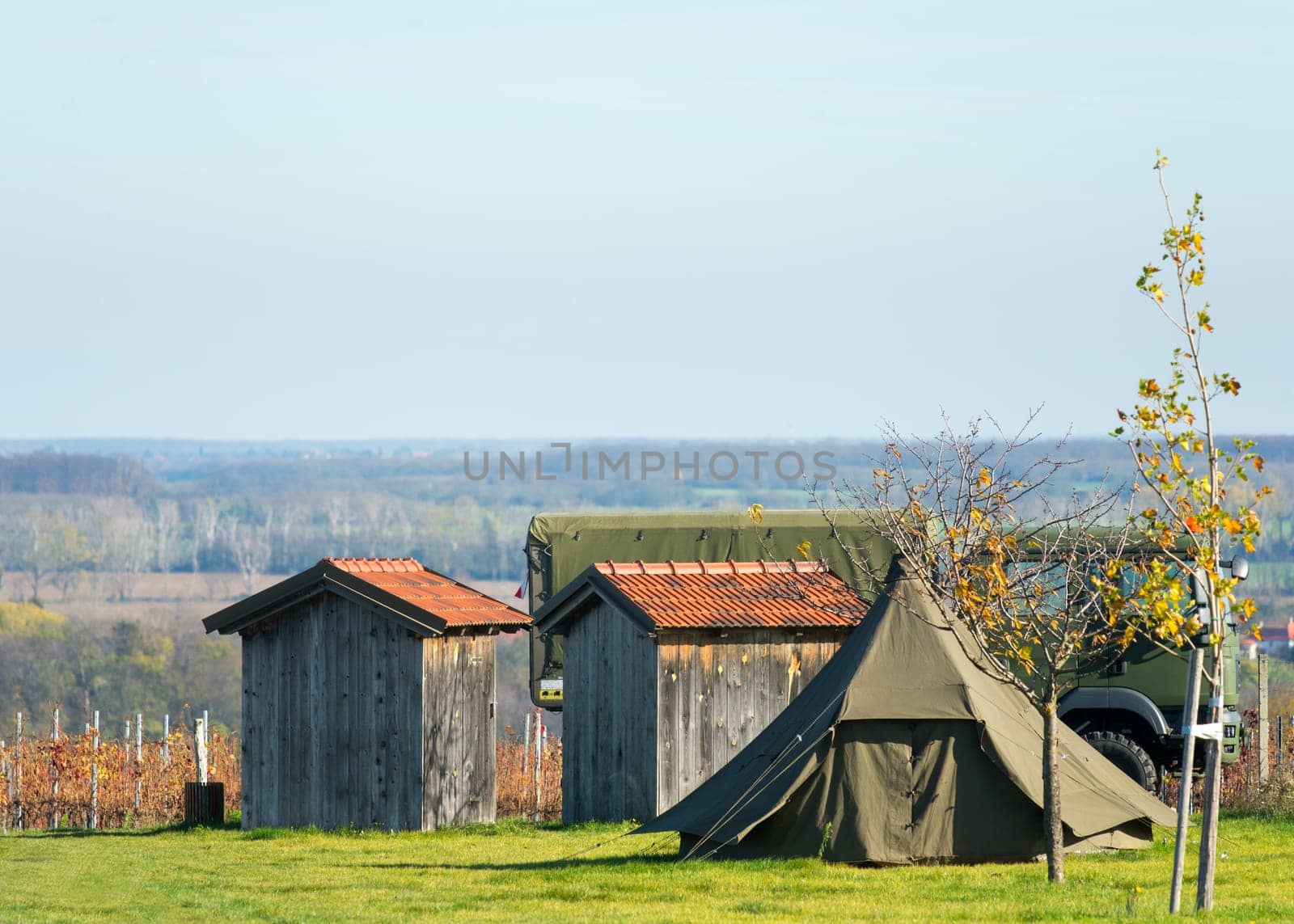 Tent on green border checkpoint