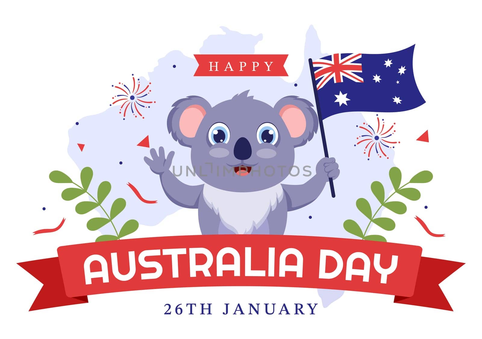 Happy Australia Day Observed Every Year on January 26th with Flags and Koalas in Flat Cartoon Hand Drawn Template Illustration