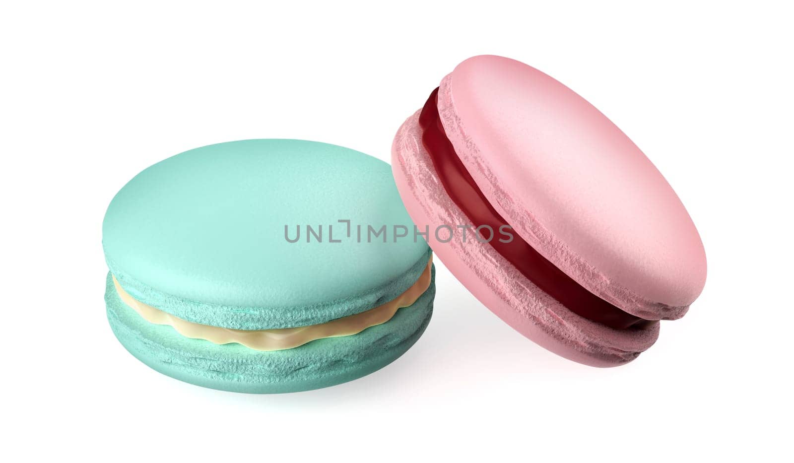 Two french macarons with different colors and flavors