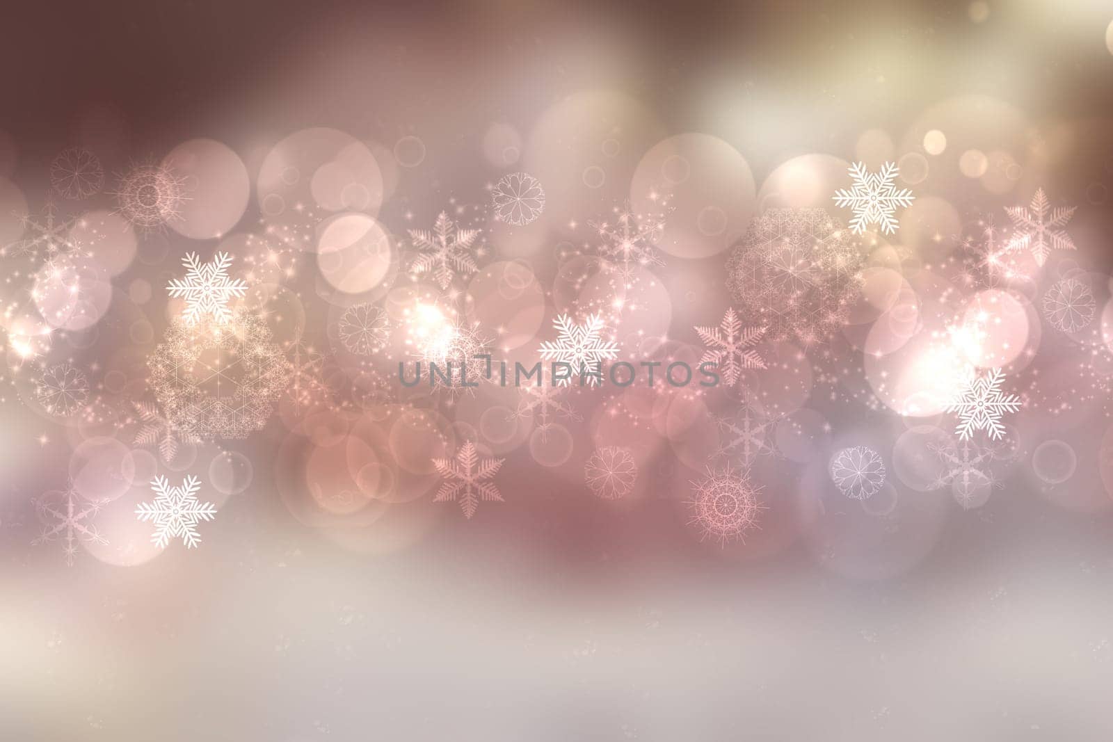 A festive abstract brown pink background texture with glittering and sparkling bokeh stars and white circles. Card concept for Happy New Year, party, invitation, Valentine's Day or other holidays.