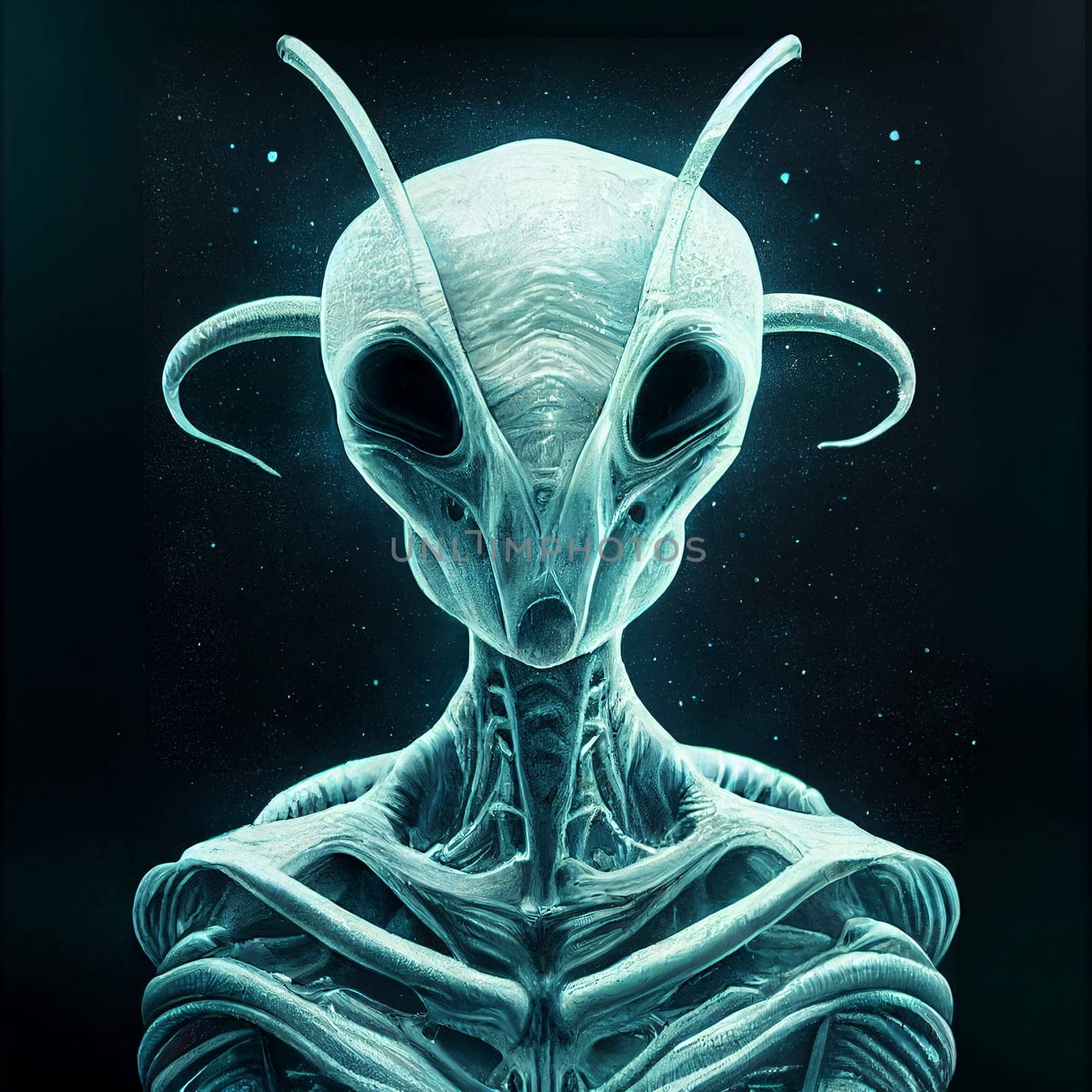 Portrait of an insect alien, science fiction of extraterrestrial invasion, conspiracy of paranormal civilization