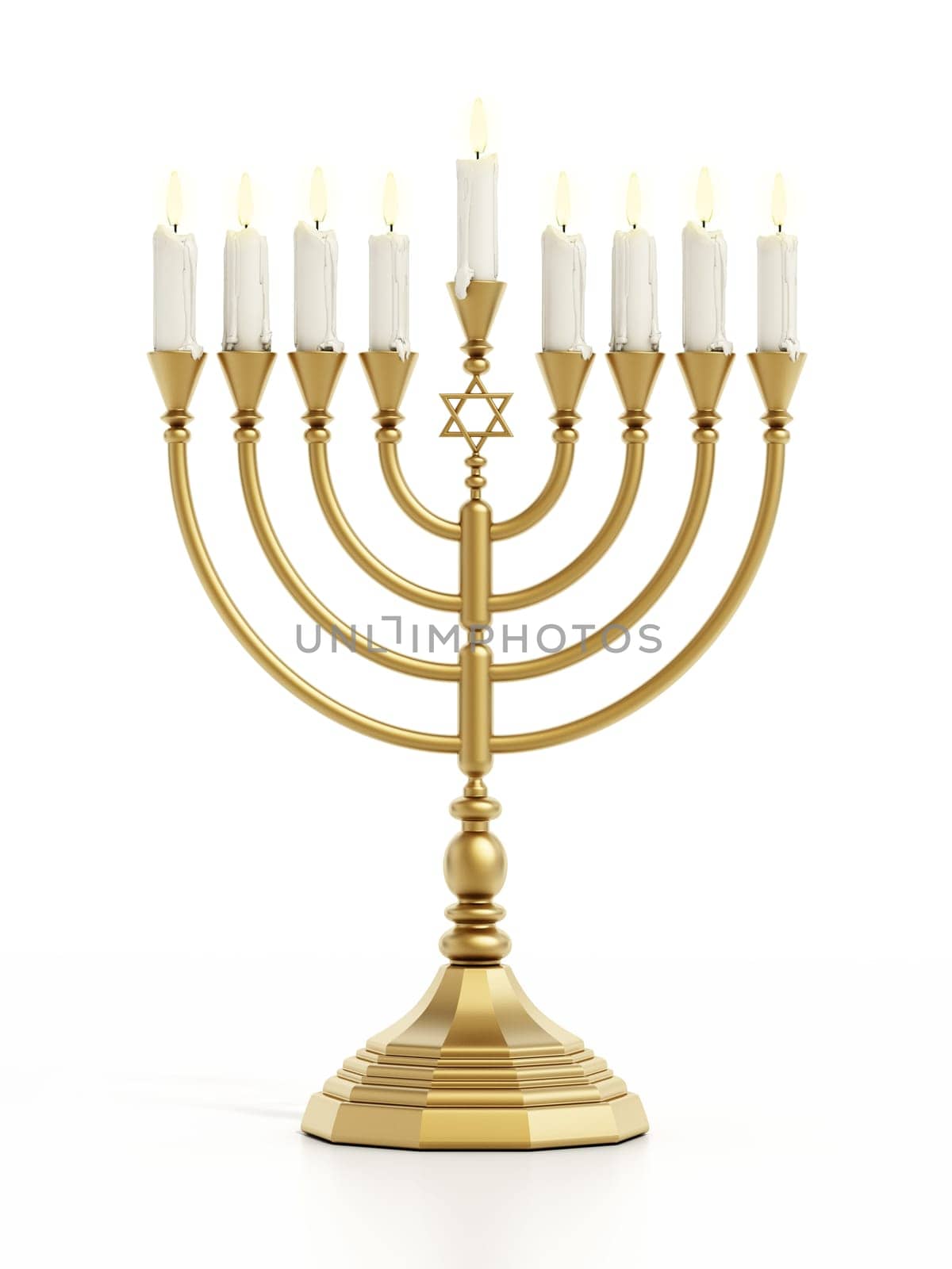 Hanukkah candles isolated on white background. 3D illustration.