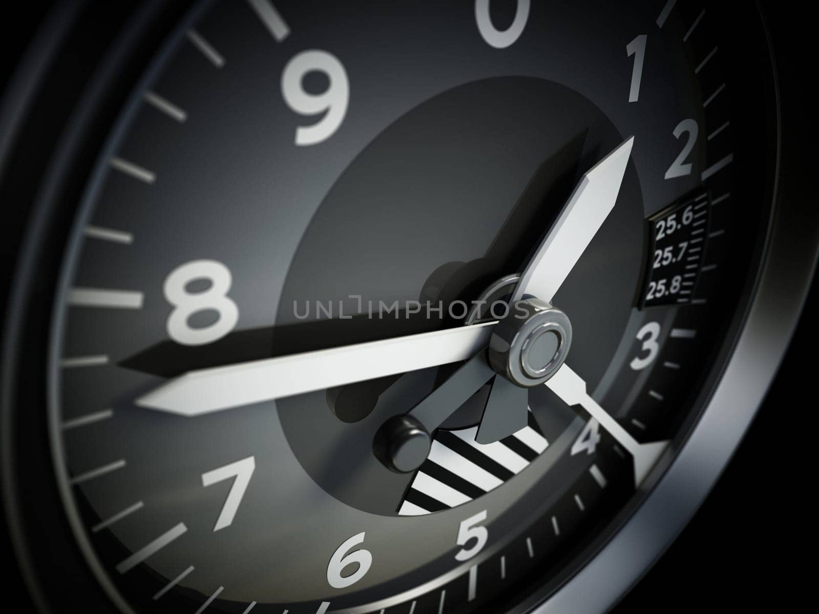 Vintage airplane altimeter detail. 3D illustration.