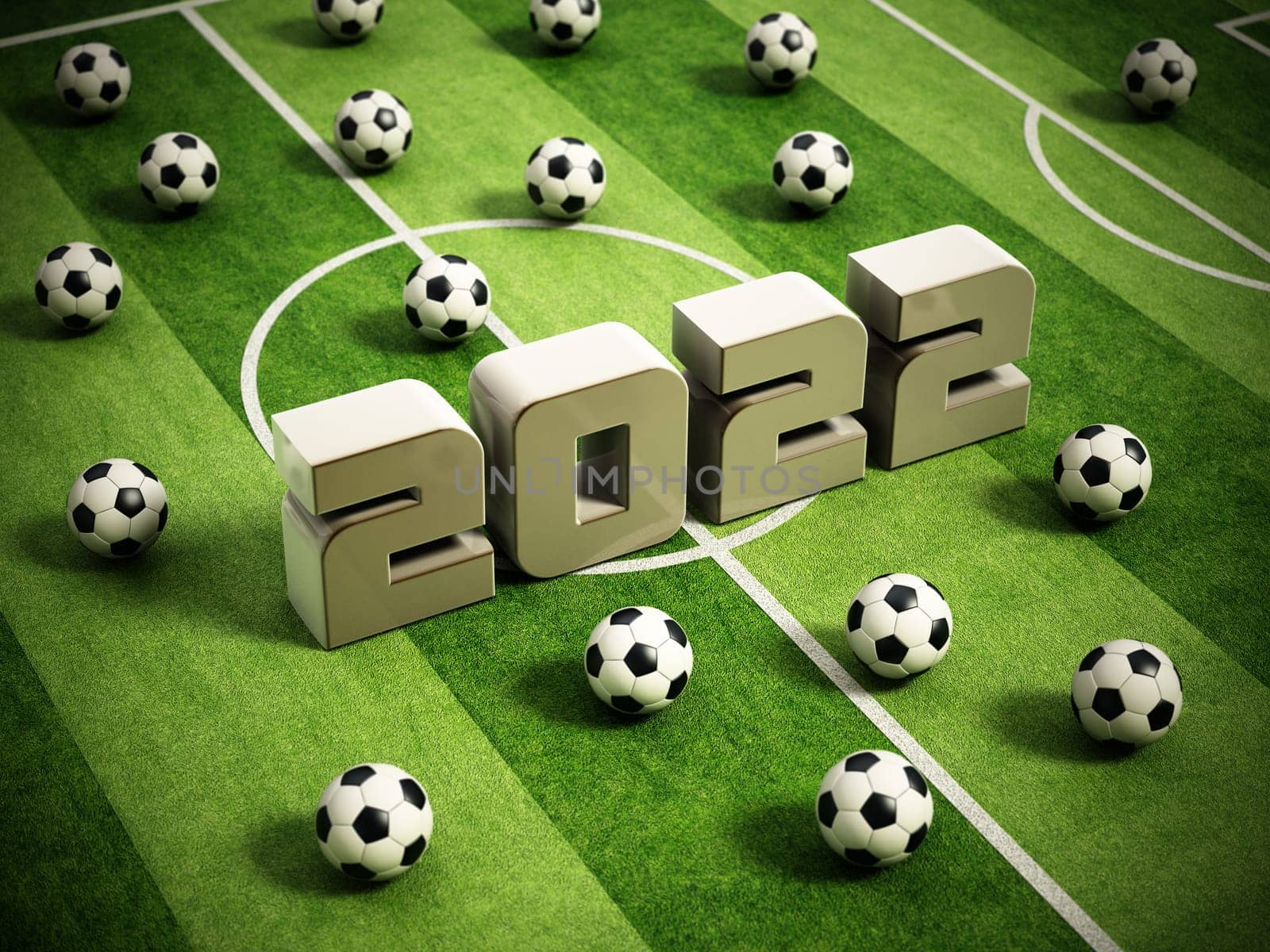 Global football tournament 2022 concept. 3D illustration.
