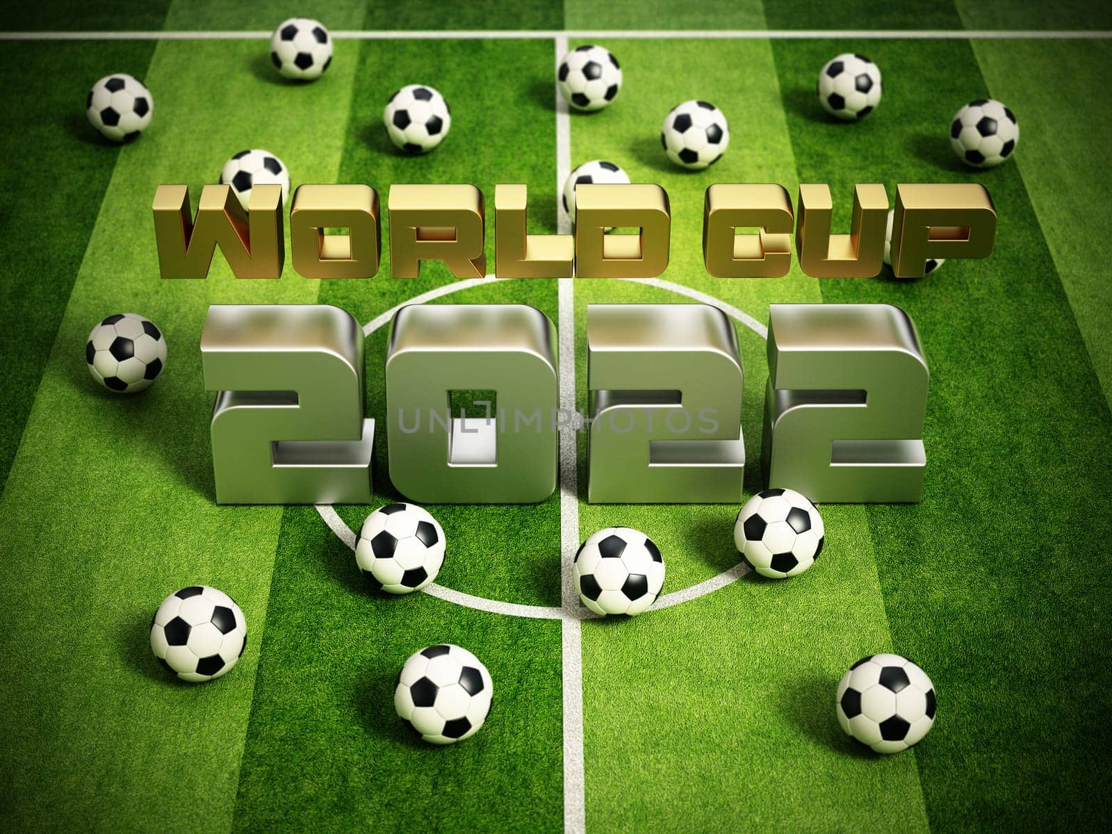 Global football tournament 2022 concept. 3D illustration.