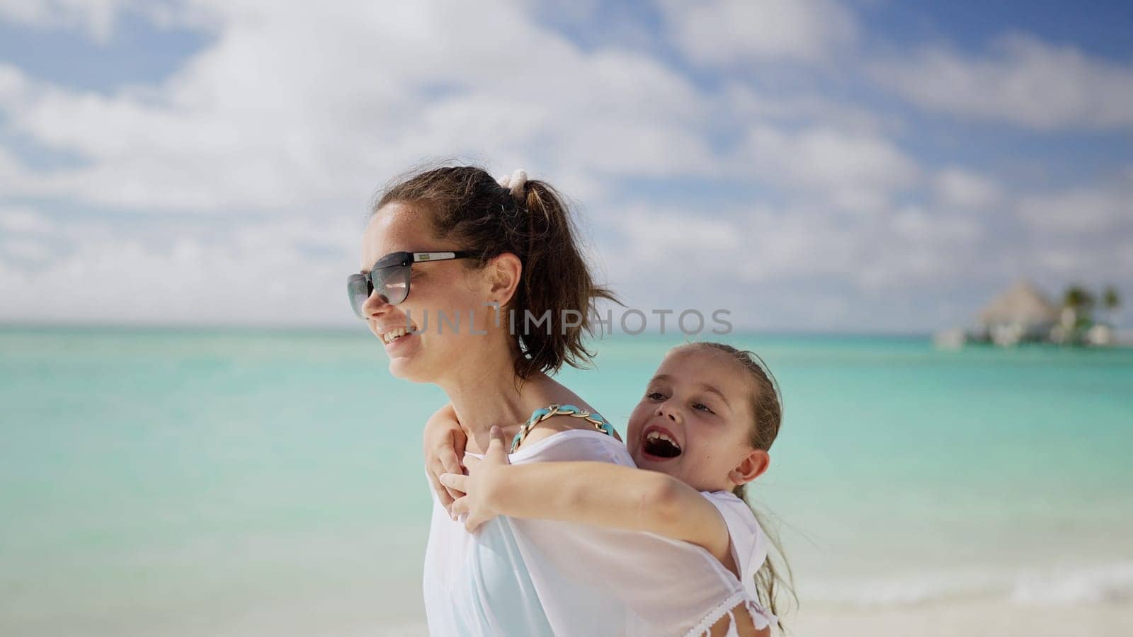 Fun Family Travel On Beach Outdoors. Summer Lifestyle