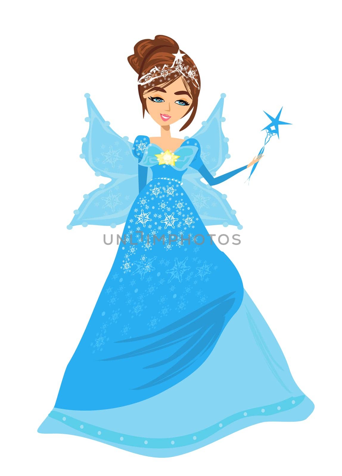 Beautiful winter fairy with magic wand - isolated illustration