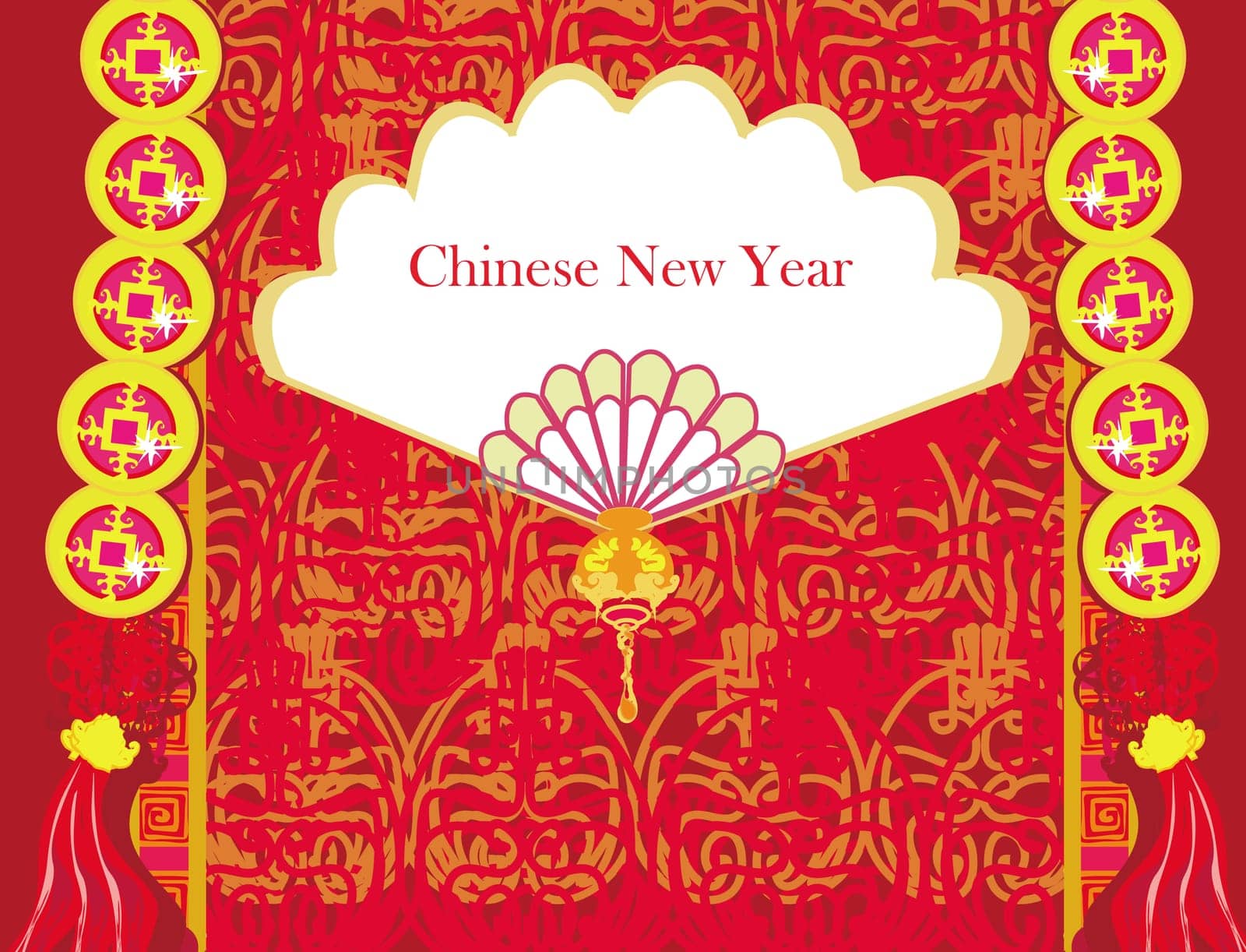 Mid-Autumn Festival for Chinese New Year - card with a fan-shaped frame