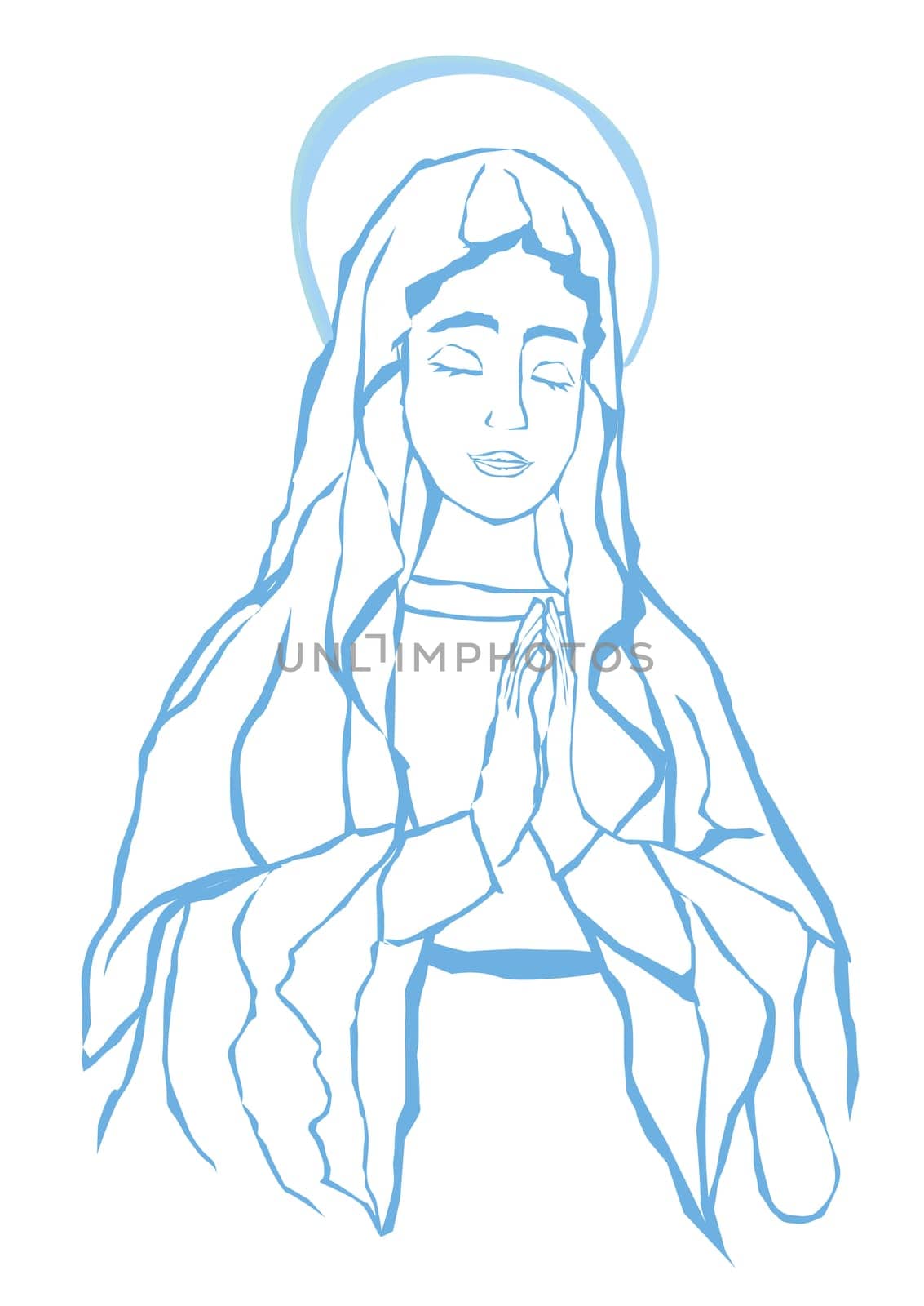 Blessed Virgin Mary portrait isolated on white background