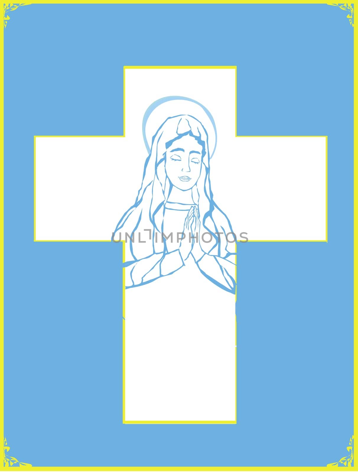 Blessed Virgin Mary portrait card with a decorative cross with space for text