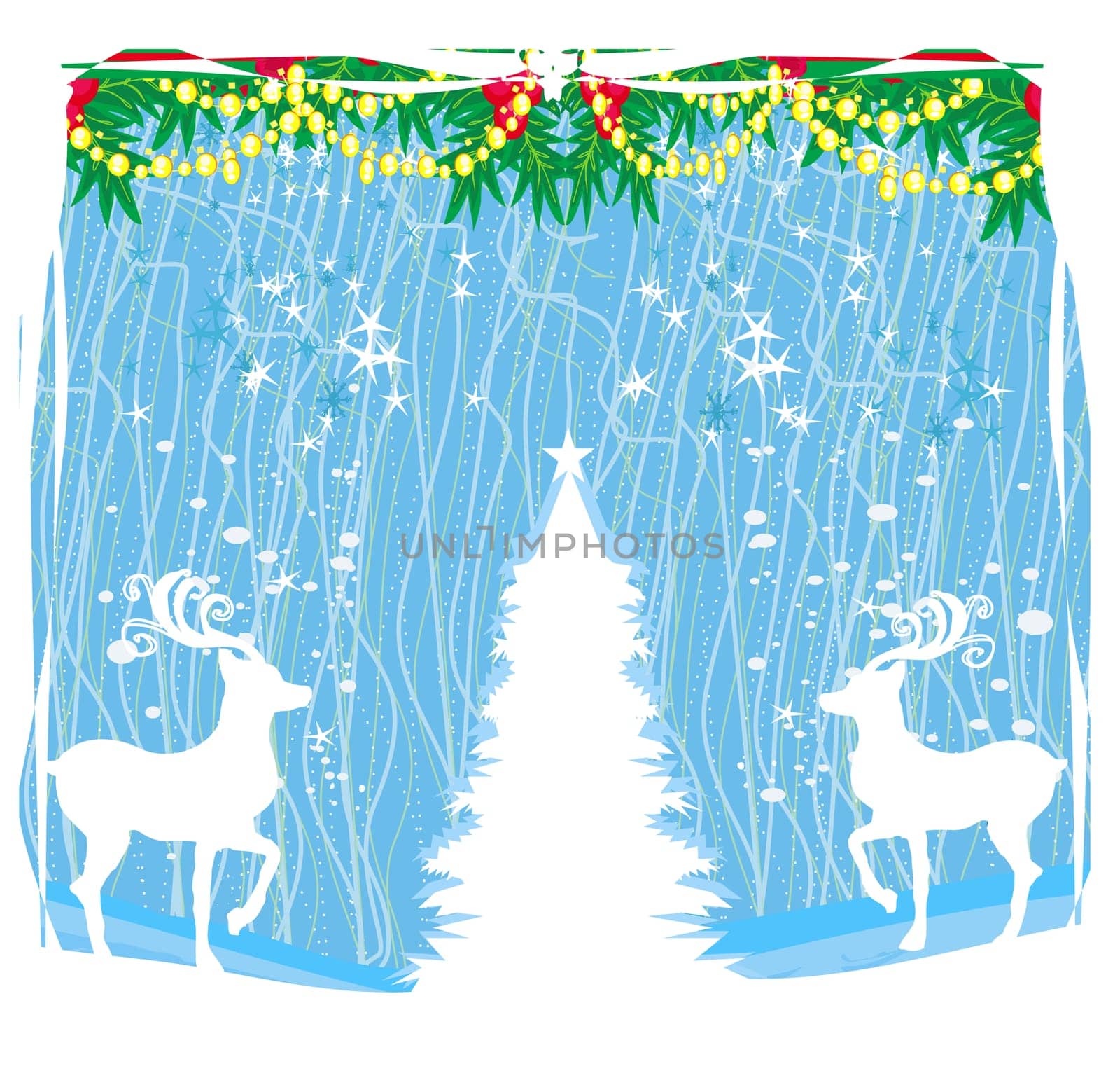 Merry Christmas card with snowflakes and reindeer - frame with place for your text