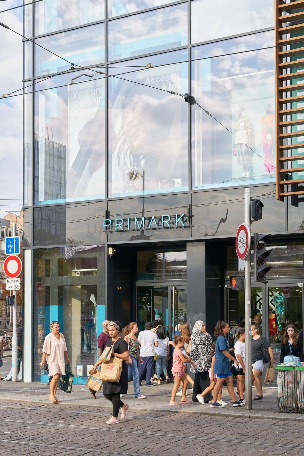 Passers-by in front of a Primark Store in the city center of Strasbourg in France