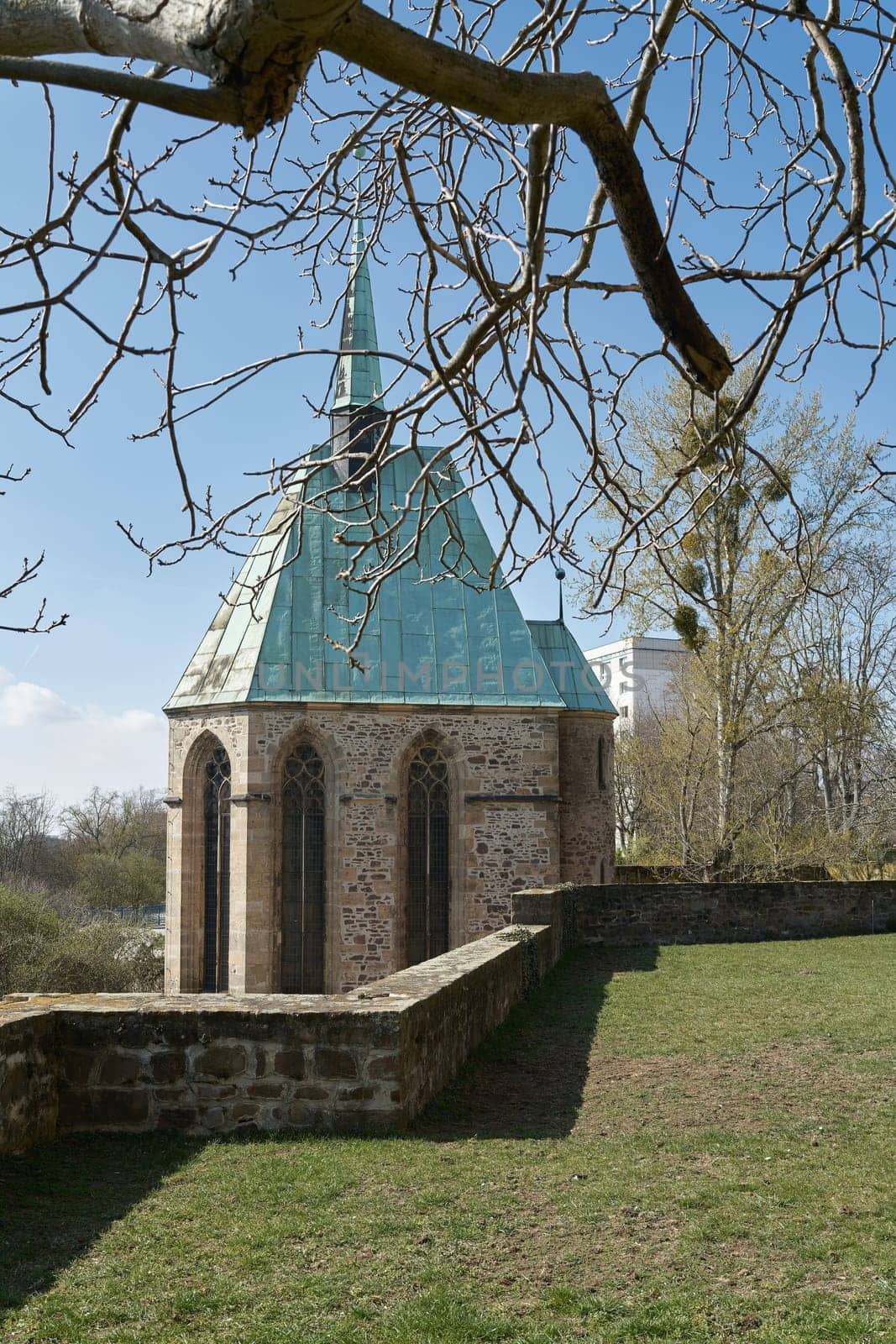historic medieval Magdalenenkapelle, Magdalenen chapel, on the banks of the Elbe in the old town of Magdeburg