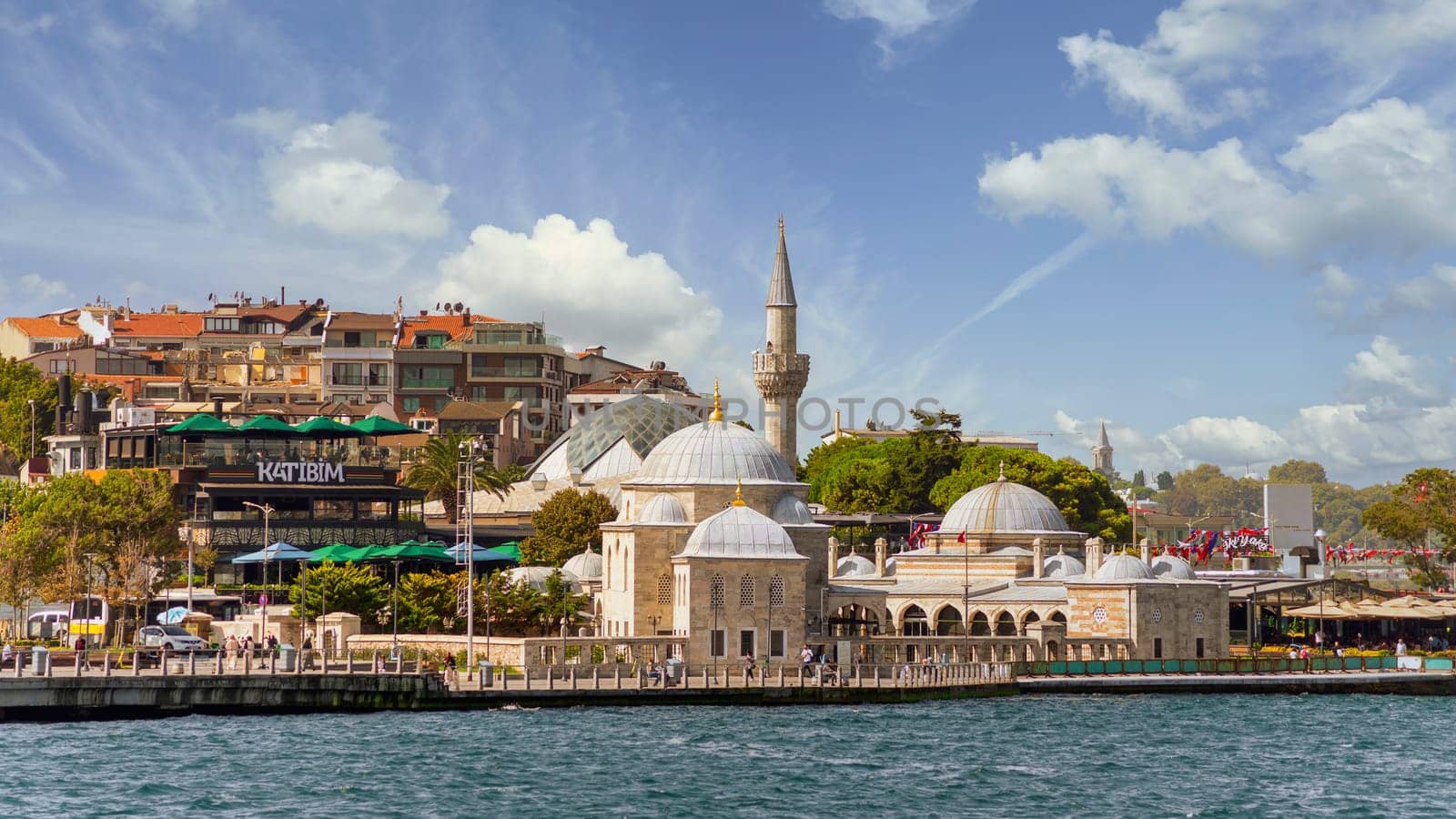 Istanbul, Turkey - August 29, 2022: Semsi Pasha Mosque, an Ottoman mosque located in the district of Uskudar, on the Asian sise of Bosphorus Strait, designed by Ottoman imperial architect Mimar Sinan