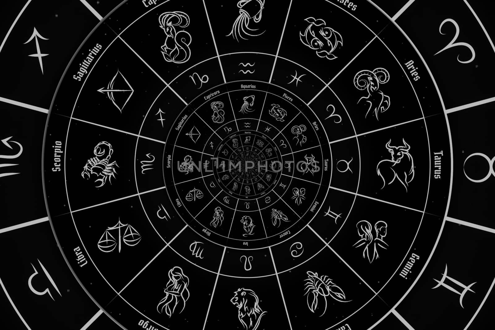 Abstract old conceptual background on mysticism, astrology, fantasy - black