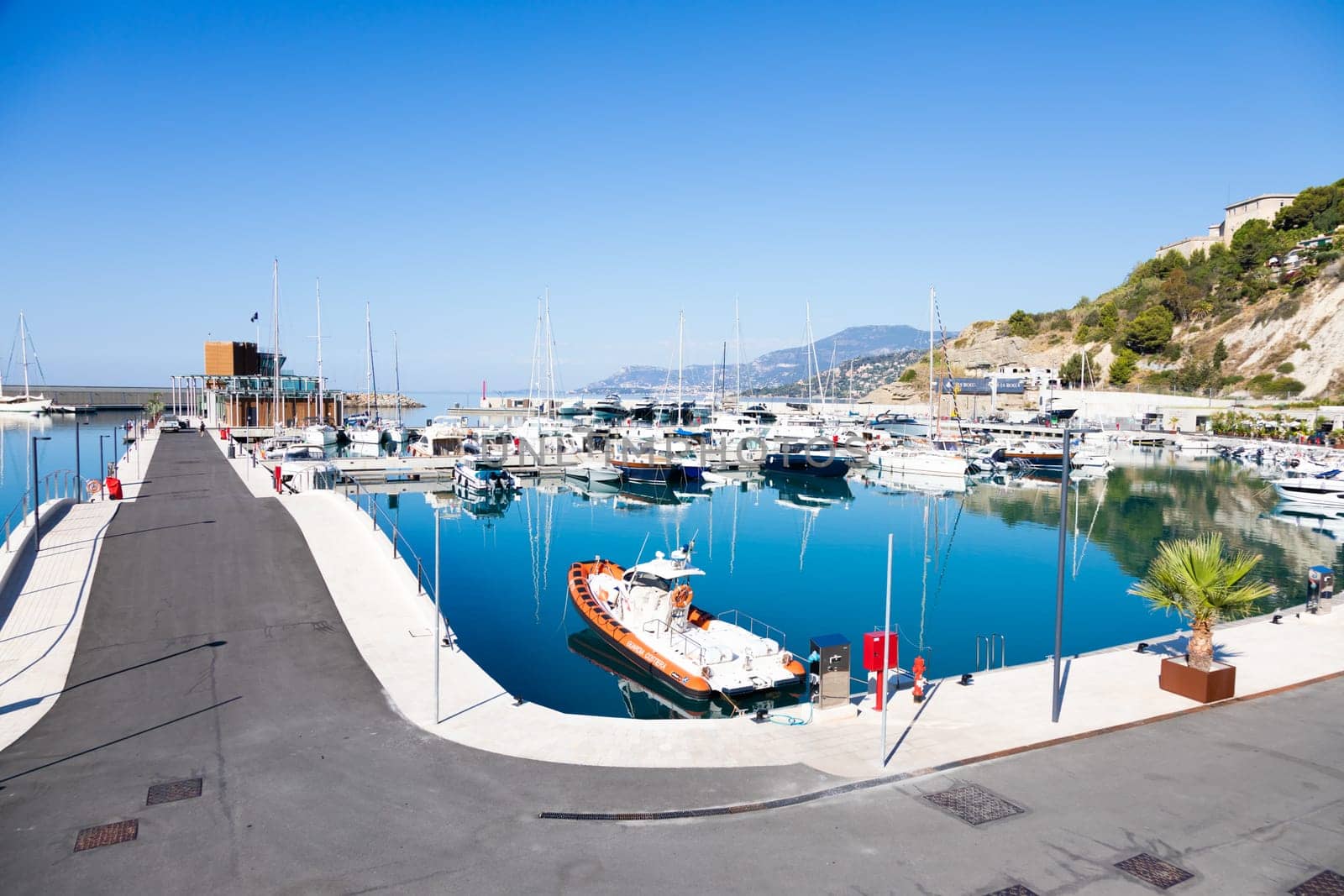 Ventimiglia, Italy - August 2022: the port of Cala del Forte, brand new, state-of-the-art marina property of Monte Carlo