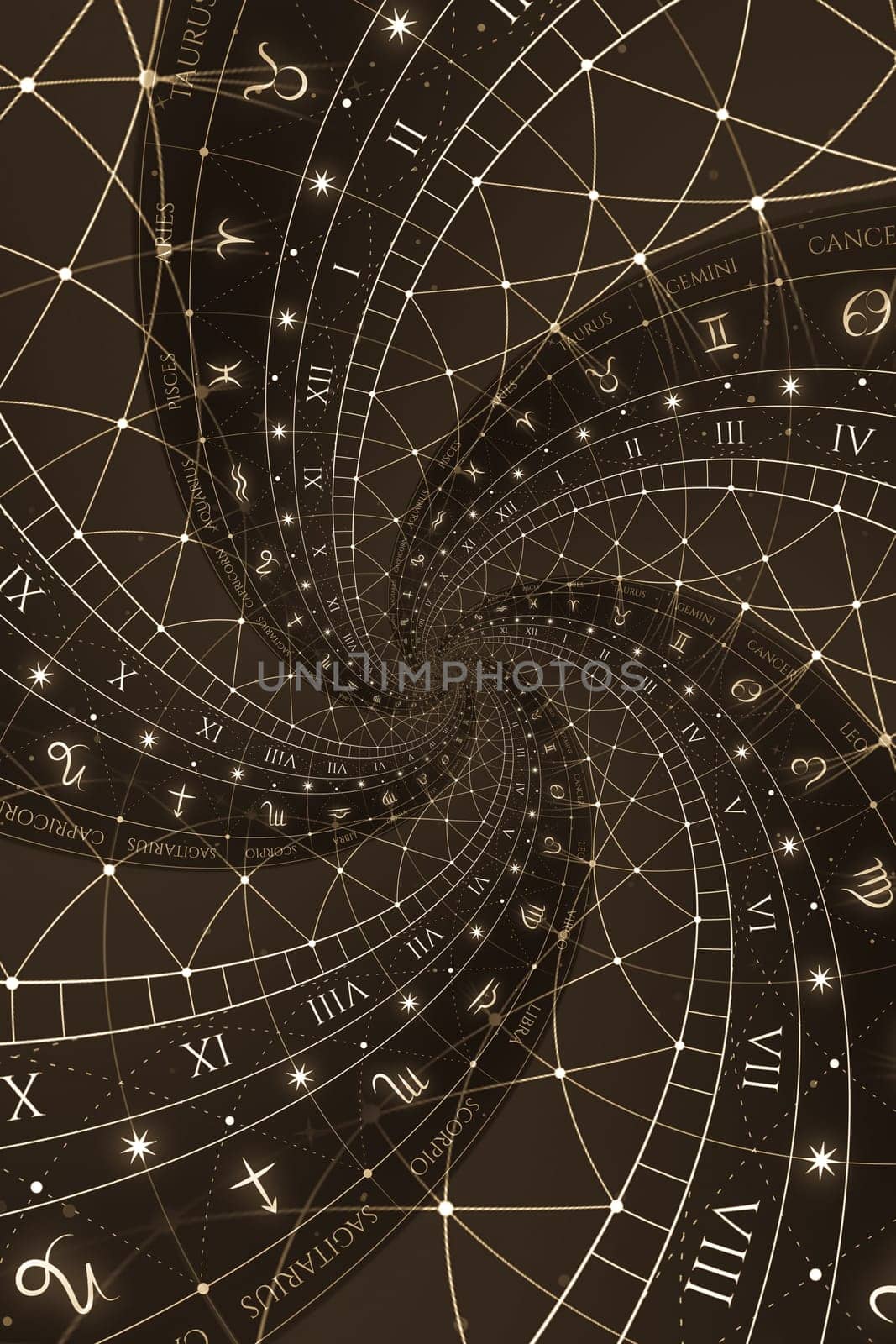 Astrological background with zodiac signs and symbol - black
