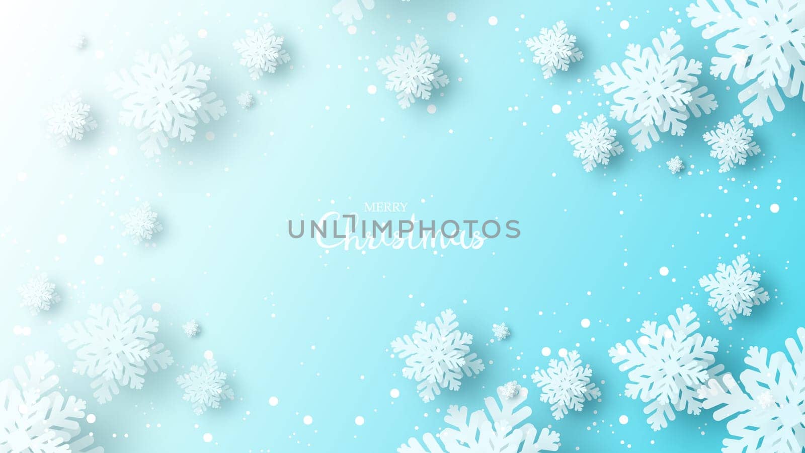 Christmas background with paper art snowflakes. Abstract paper cut snowflakes backdrop. Greeting card for winter holidays.