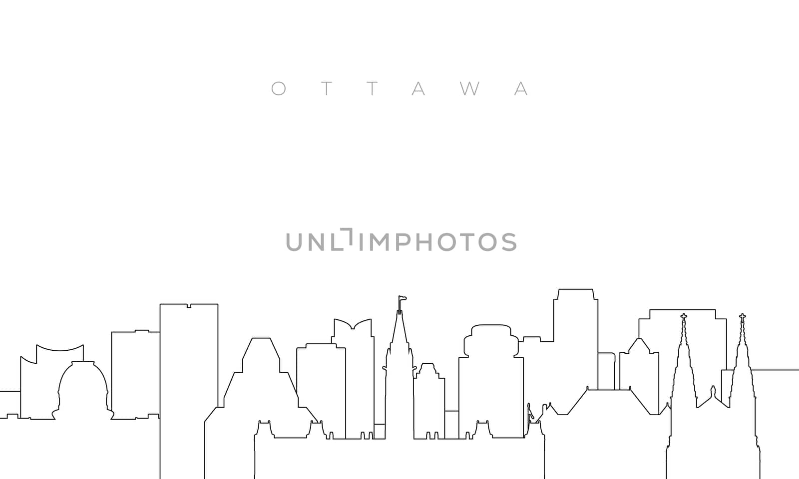Outline Ottawa skyline. Trendy template with Ottawa buildings and landmarks in line style. Stock vector design.