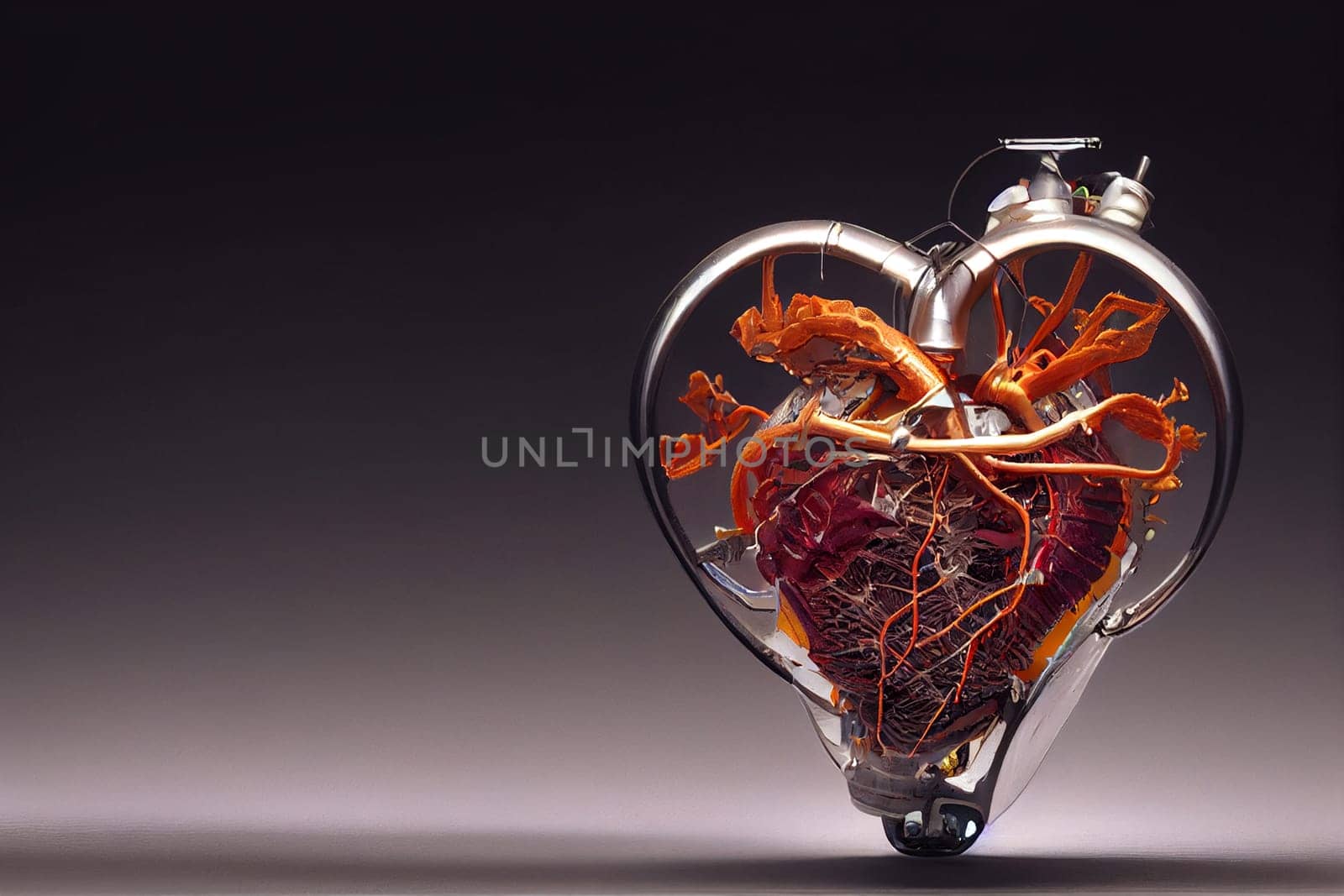 Illustration of an artificial heart. An artificial heart is a device that replaces the heart.